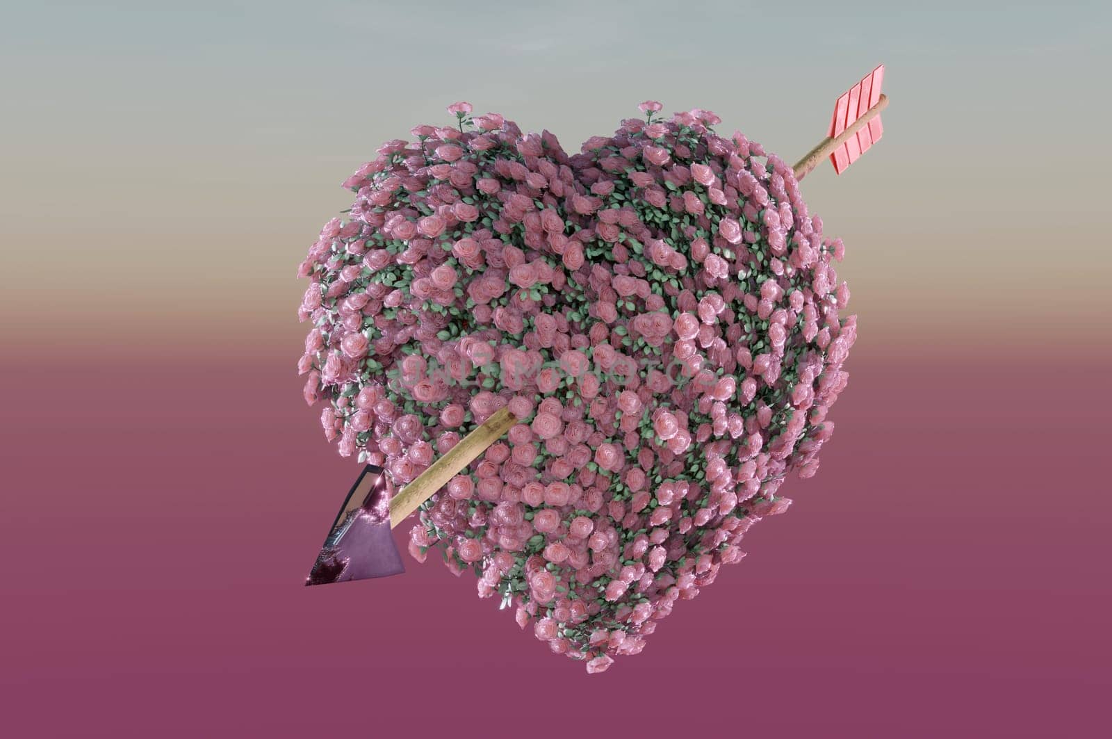 3D Illustration , 3d rendering . Valentines Day heart made pink rose