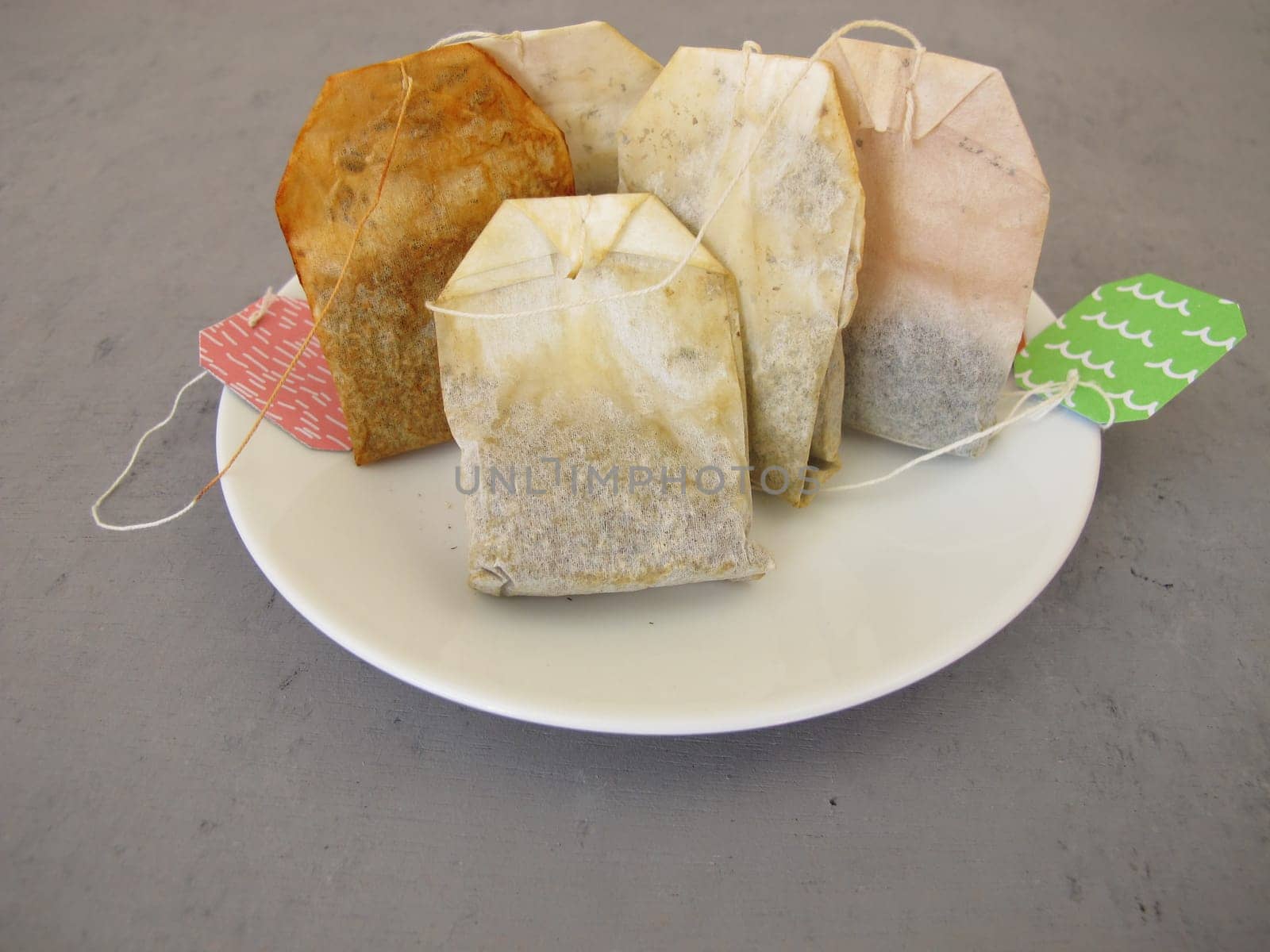 Dried tea bags for homemade organic plant fertilizer and more