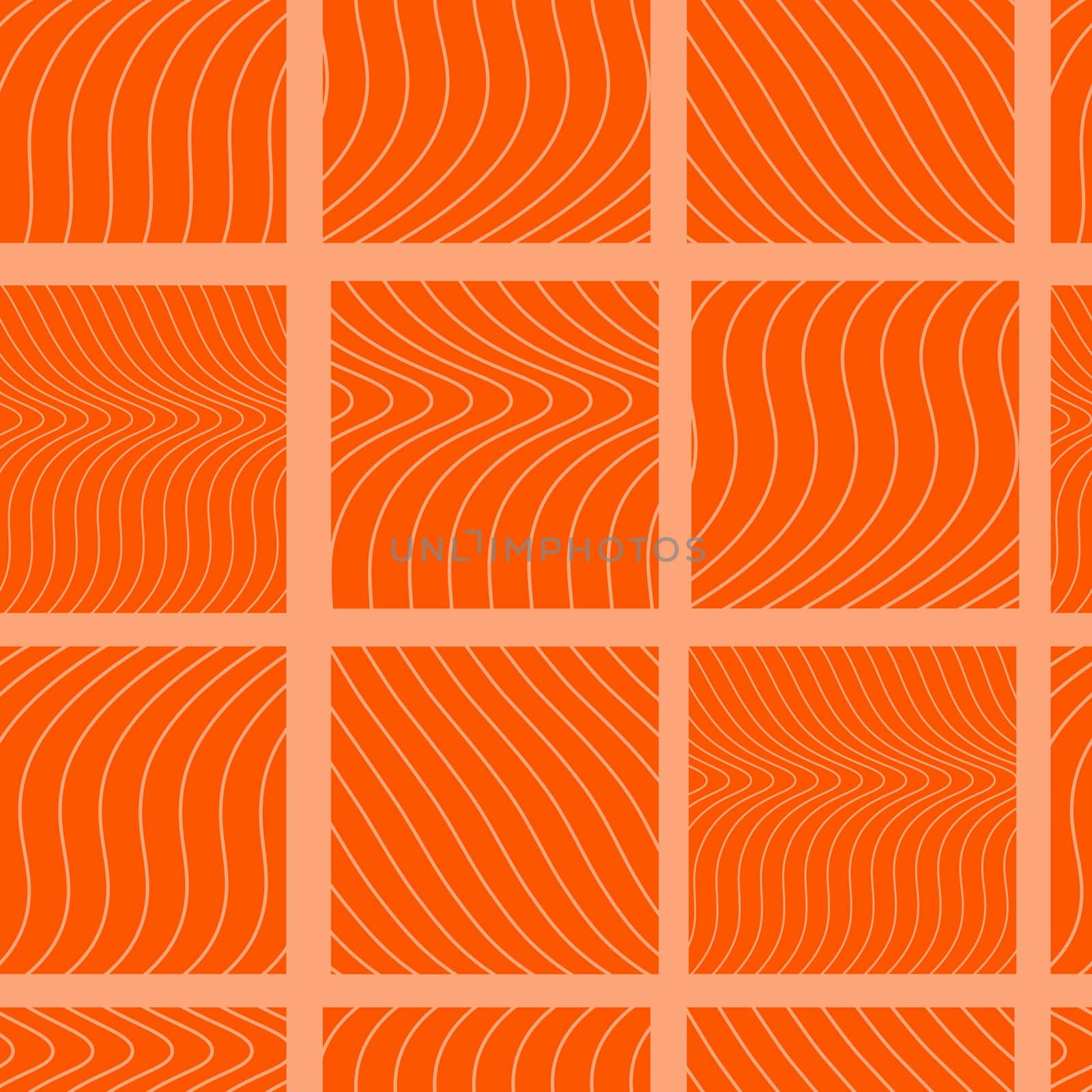 Seamless texture of salmon fillet. Meat of red fish. Seamless pattern of fish trout. Theme of rolls and sushi. Asian cuisine.