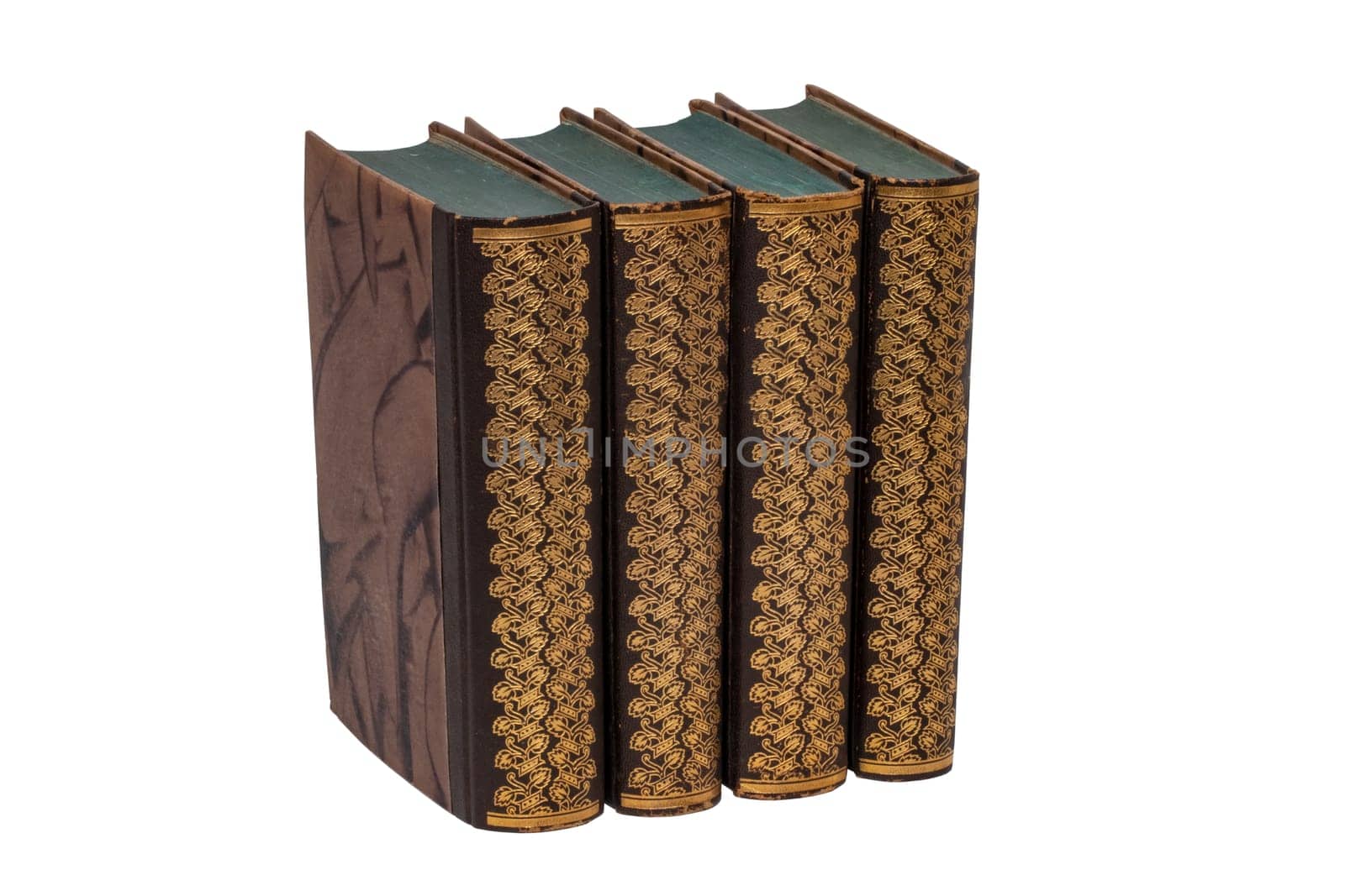 Pile of vintage old books isolated on a white background. Clipping path.