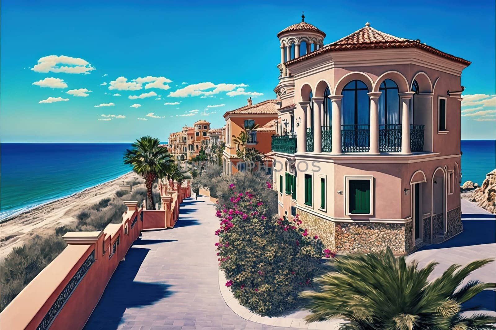Apartments and villas for tourists near the sea.