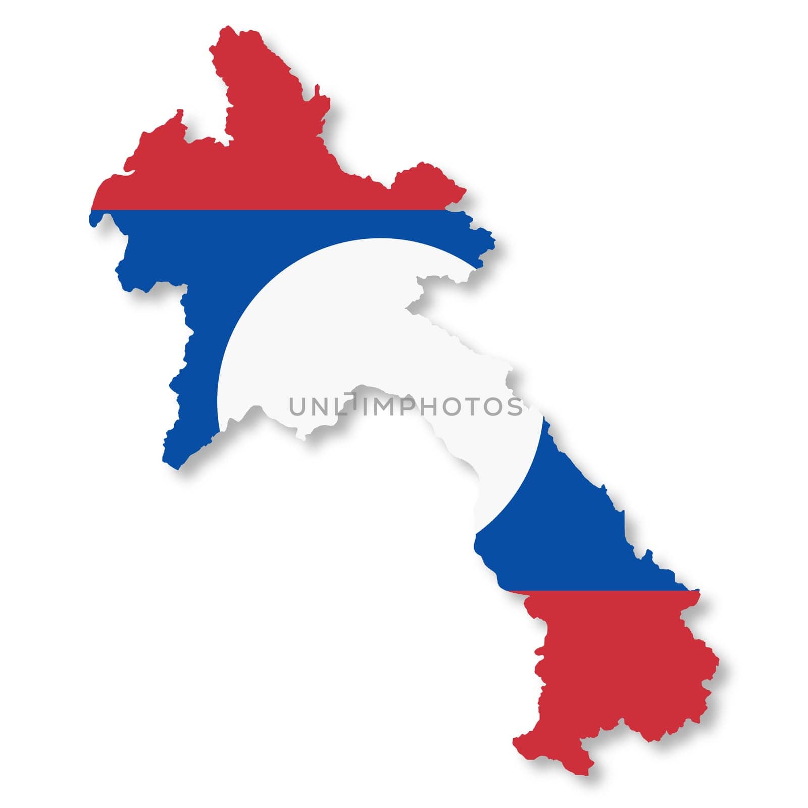 A Laos flag map on white background with clipping path 3d illustration