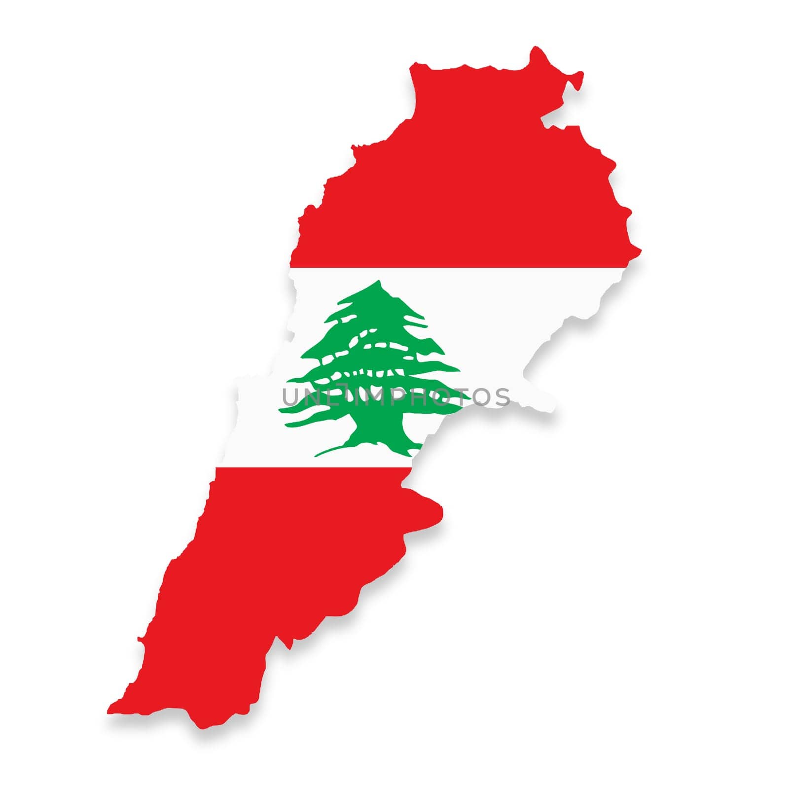 A Lebanon flag map on white background with clipping path 3d illustration