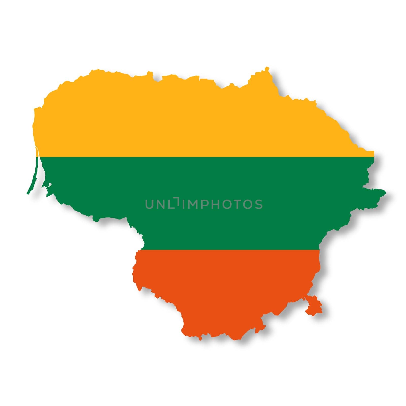 A Lithuania flag map on white background with clipping path 3d illustration