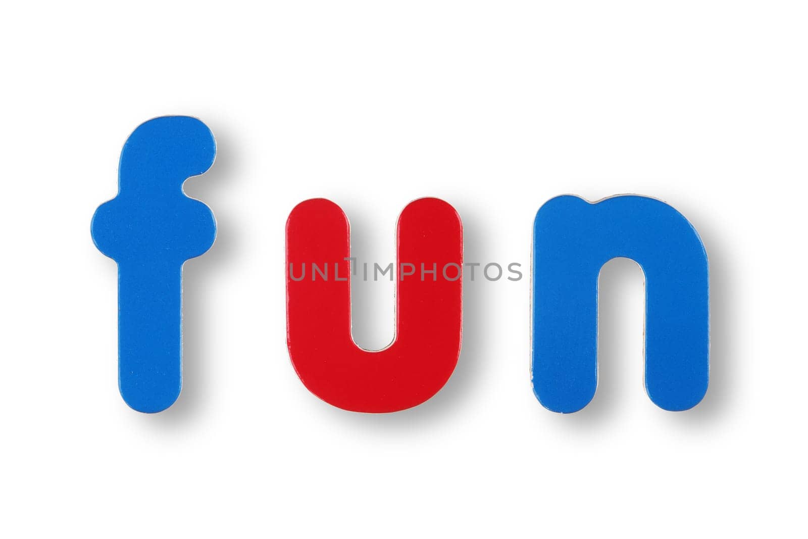 Fun coloured magnetic letters on white with clipping path to remove shadow