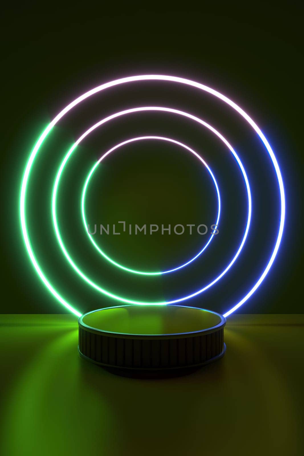 Abstract geometric podium background. Minimalist primitive shapes. Modern mockup. Blank template. Empty showcase. 3d render of shop display