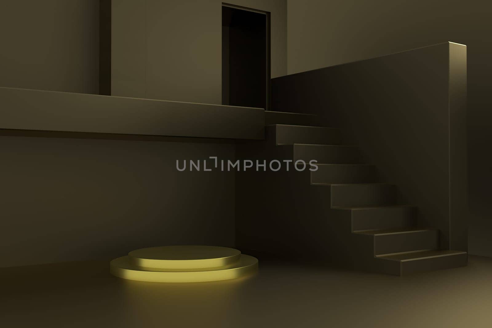 Abstract geometric podium background. Minimalist primitive shapes. Modern mockup. Blank template. Empty showcase. 3d render of shop display