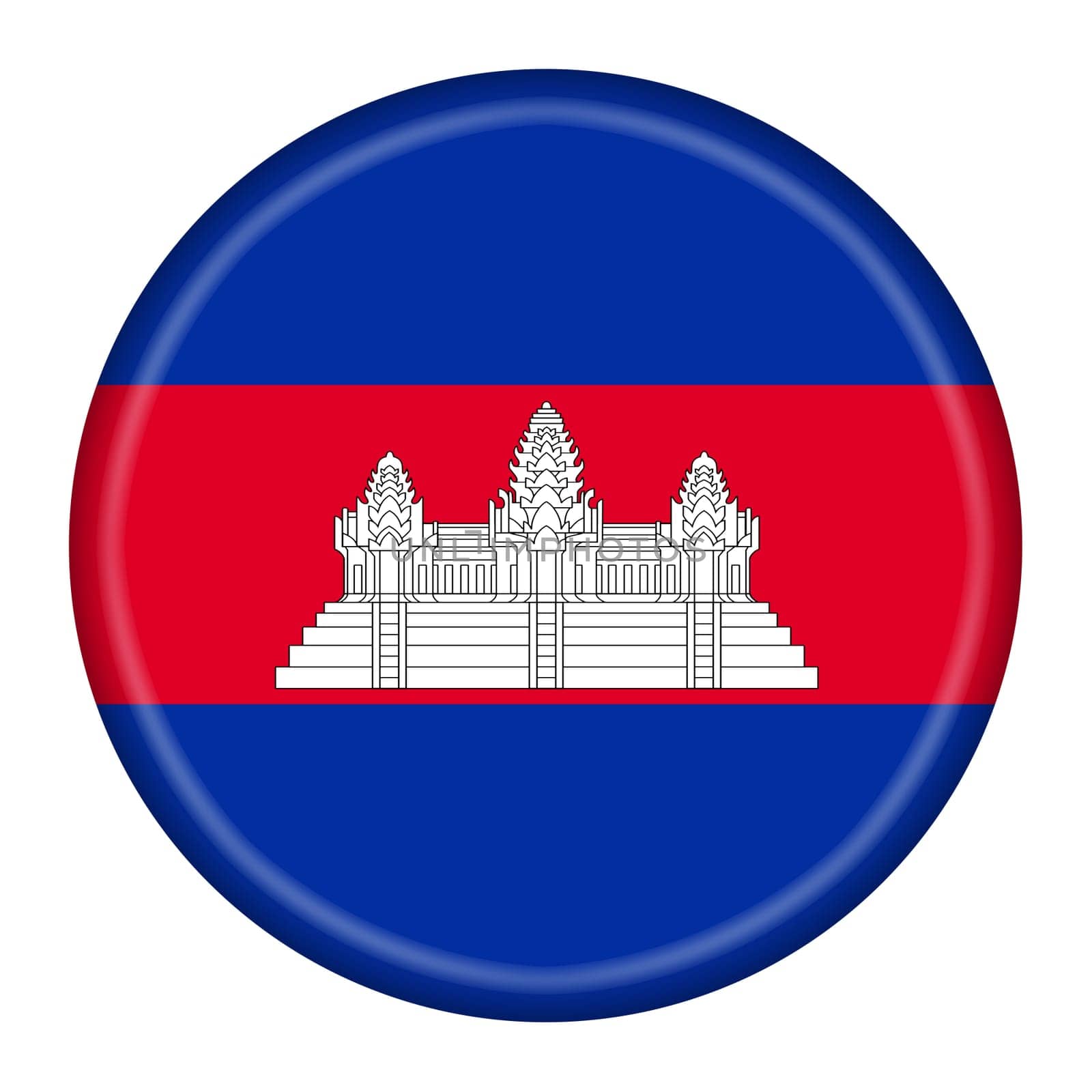 A Cambodia button flag 3d illustration with clipping path