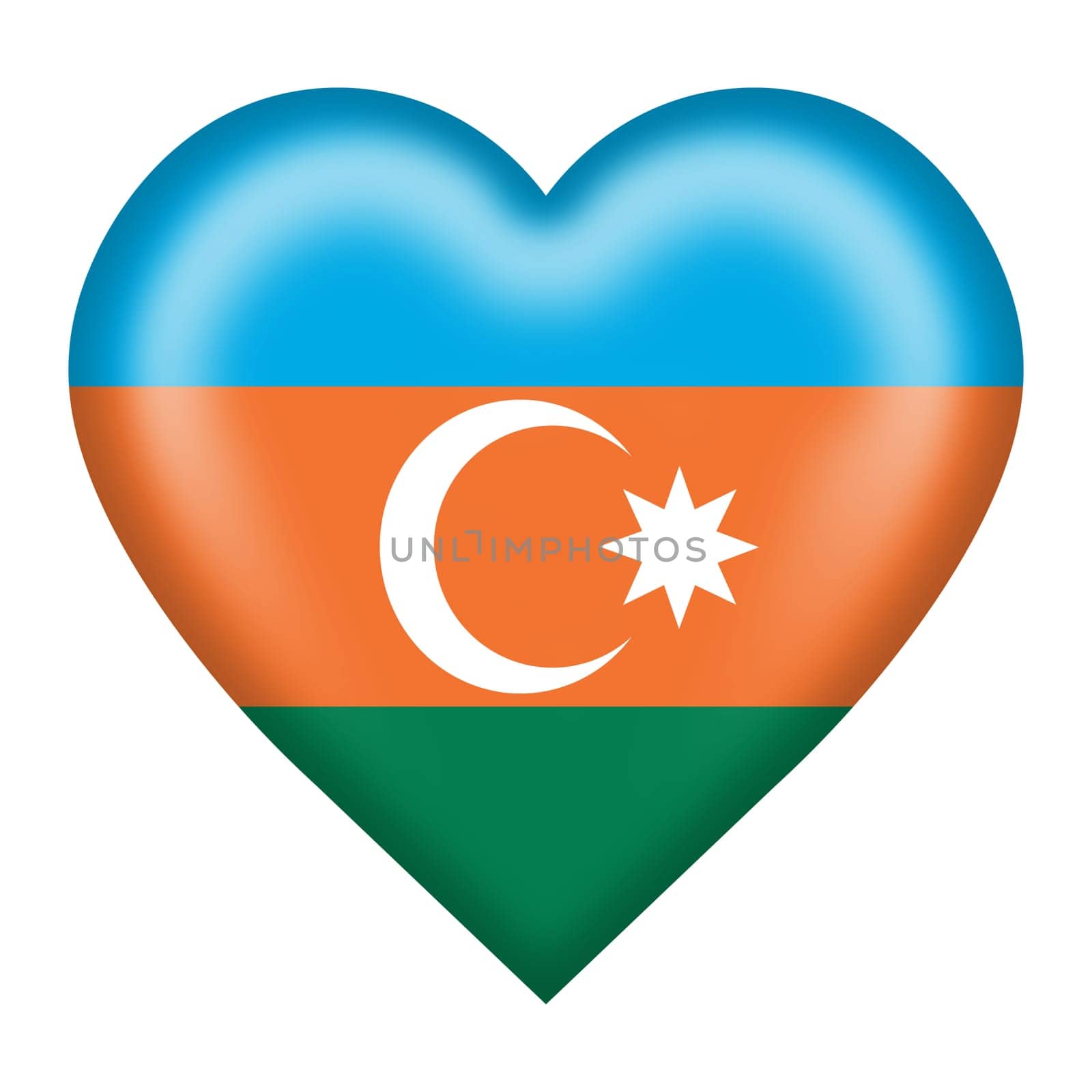 An Azerbaijan flag heart button isolated on white with clipping path 3d illustration