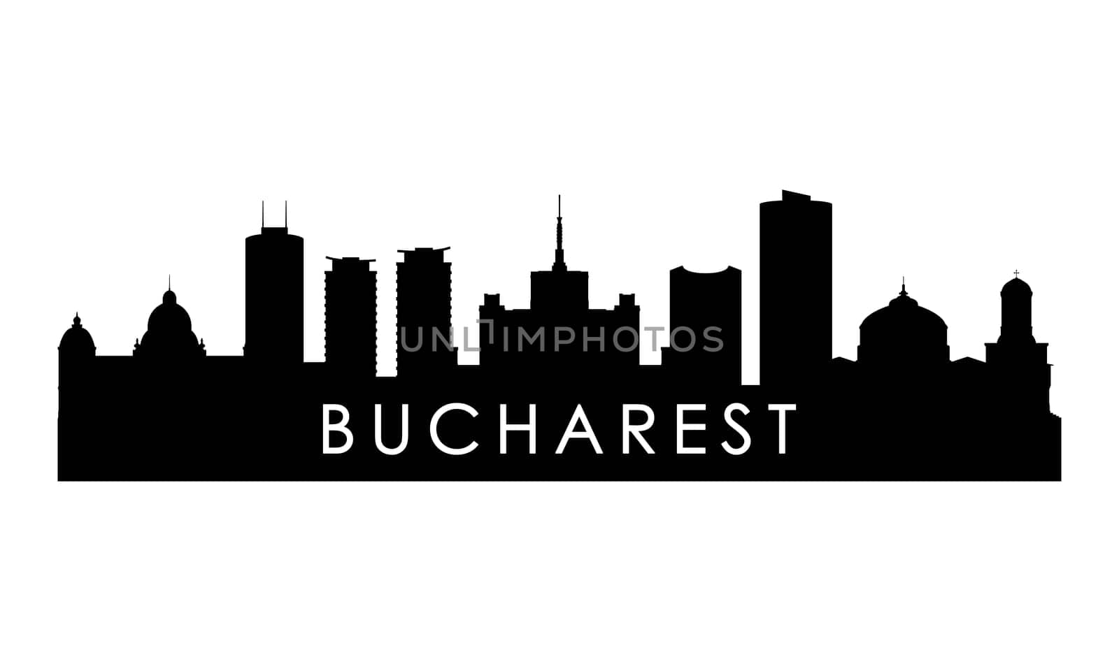 Bucharest skyline silhouette. Black Bucharest city design isolated on white background.