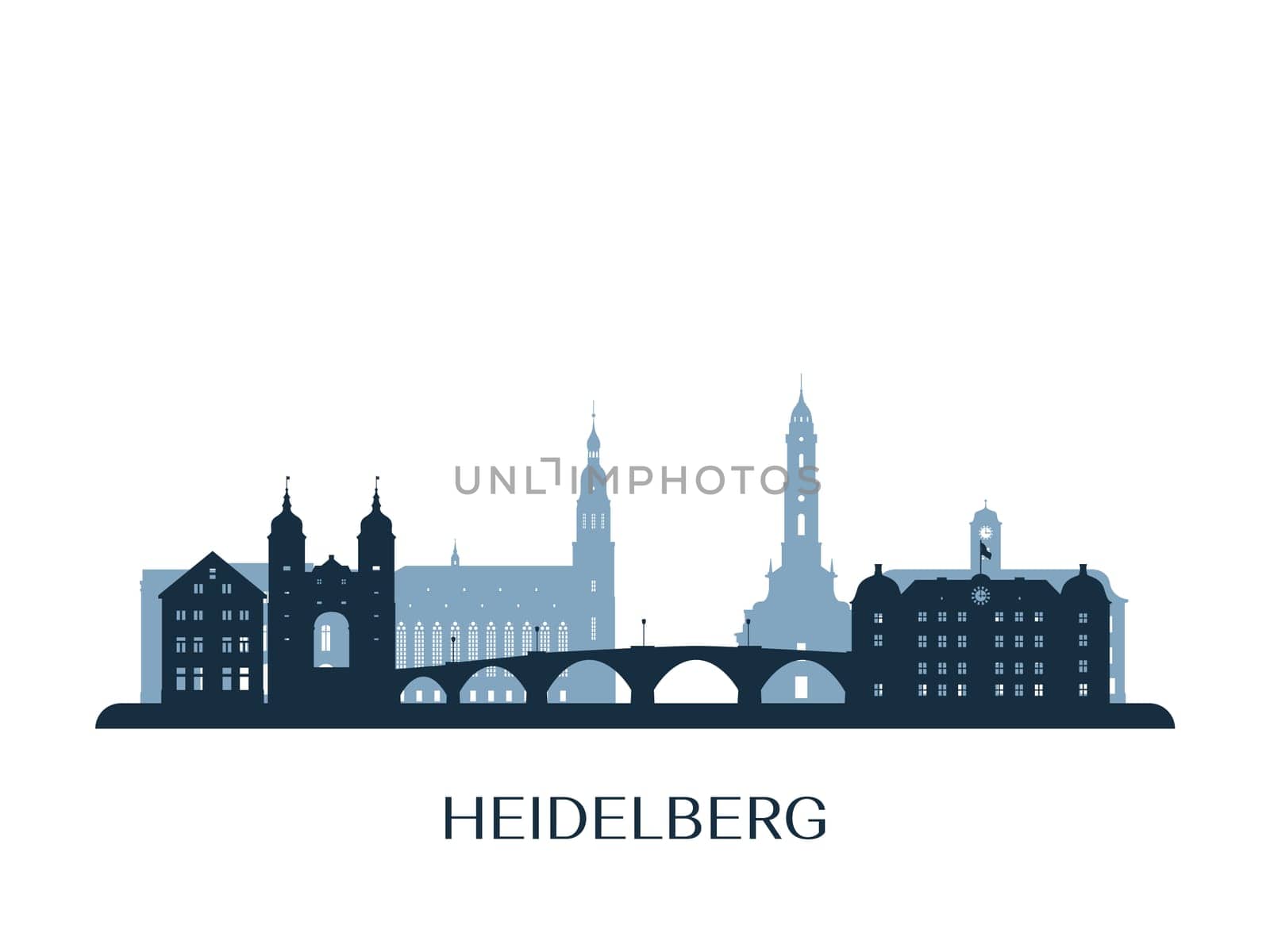 Heidelberg skyline, monochrome silhouette. Vector illustration.