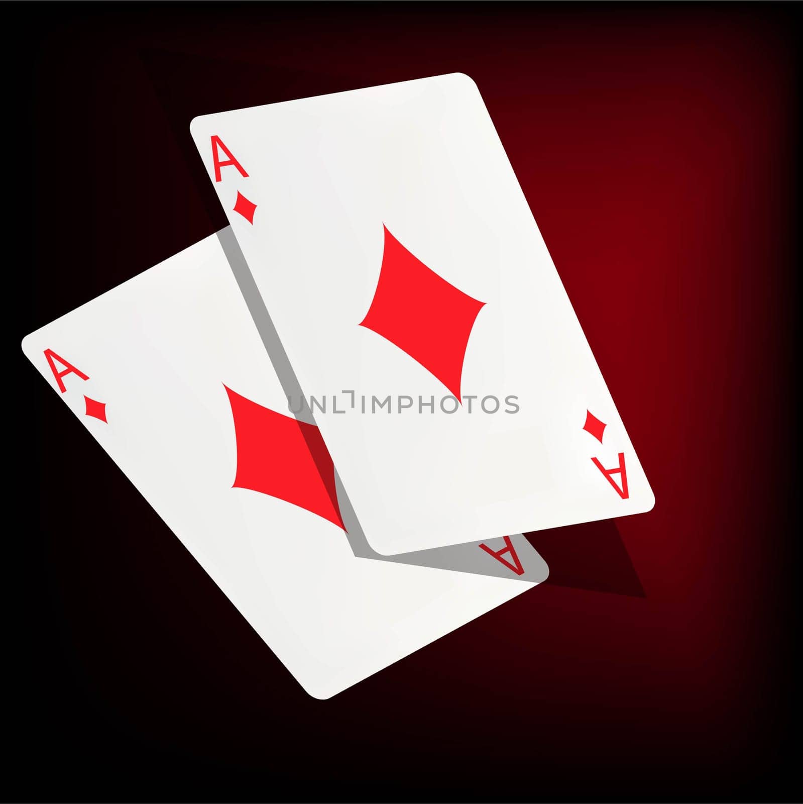 Two playing cards on a dark red background. The concept of gambling, online casino. Vector image.