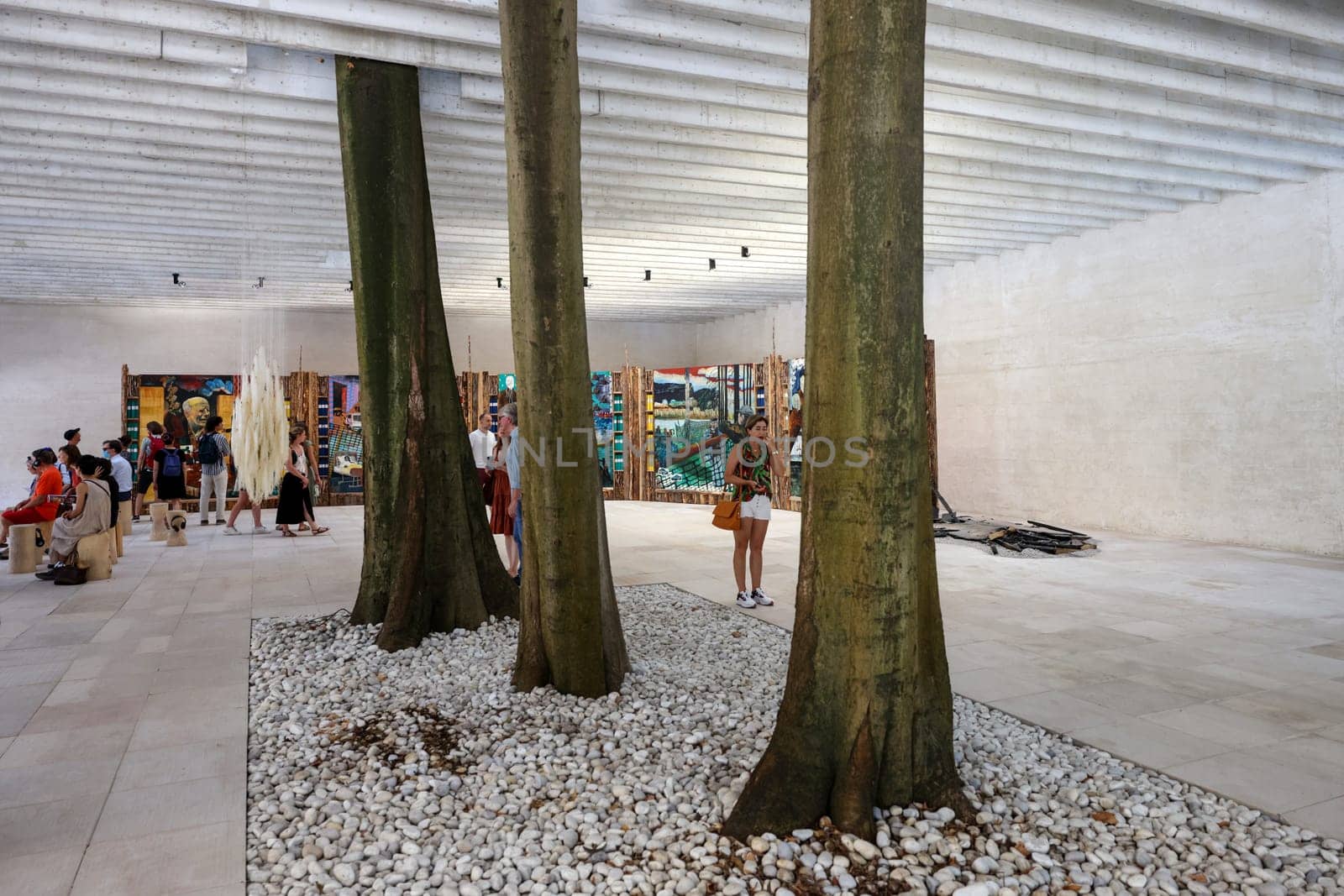 Venice, Italy - September 6, 2022: Nordic Countries Norway, Finland, Sweden pavilion, the Sami Pavilion in Giardini at 59th Venice Art Biennale in Venice.