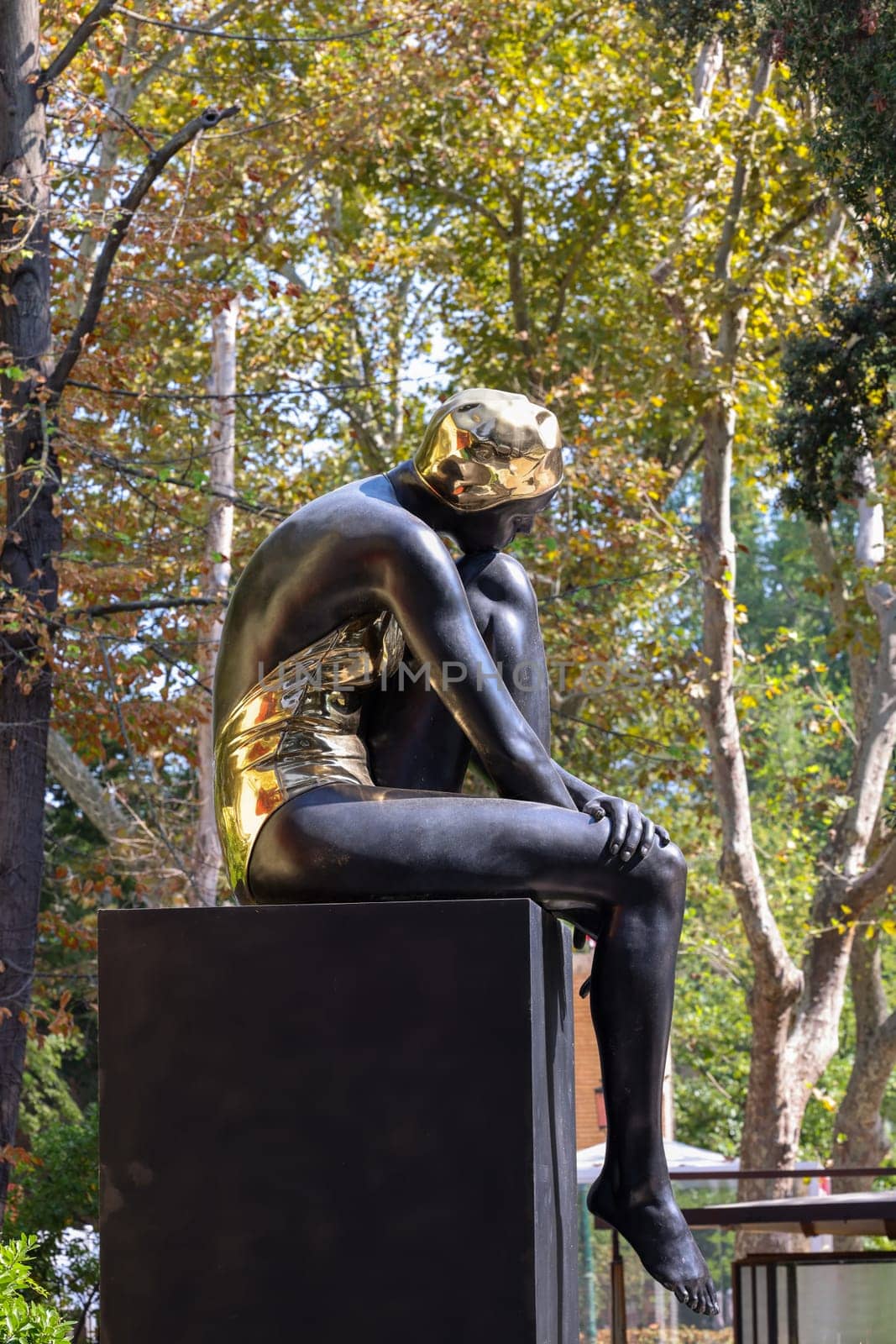Venice, Italy - September 6, 2022:  59th Venice Art Biennale in Venice. Bronze sculpture Serenity by Carole A. Feuerman.