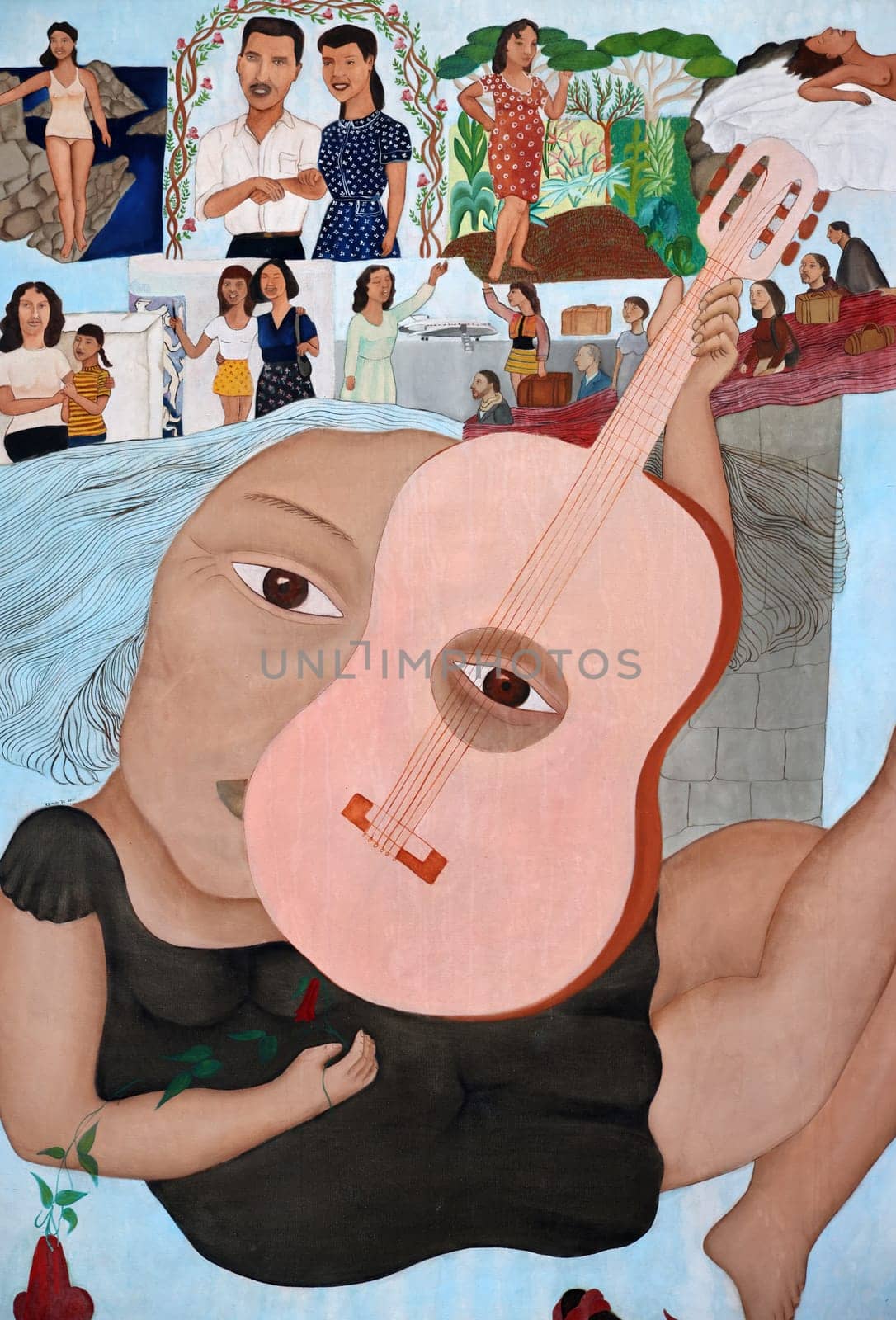 Venice, Italy - September 6, 2022:  59th Venice Art Biennale in Venice.Bendígame Mamita (1977), oil on canvas by Cecilia Vicuna