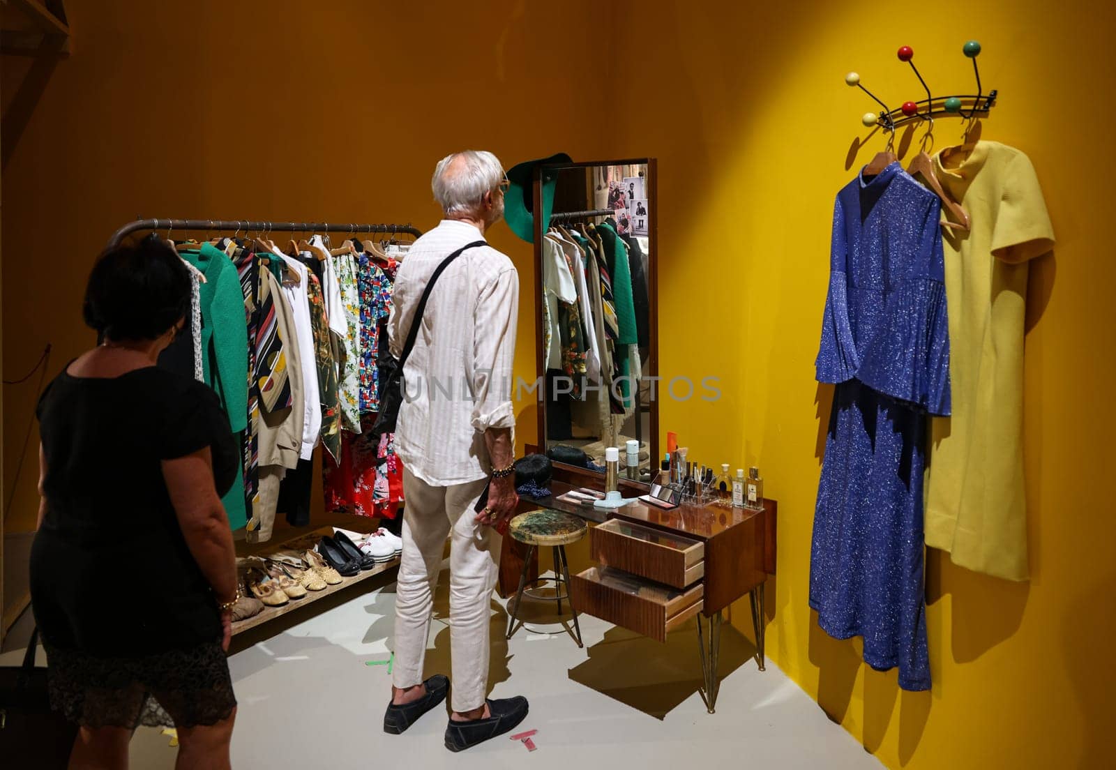 Venice, Italy - Sept 6, 2022: 59th Venice Art Biennale in Venice. Dreams have no titles by Zineb Sedira s film installation takes you back to the cinema of the 1960s and 1970s in French pavilion