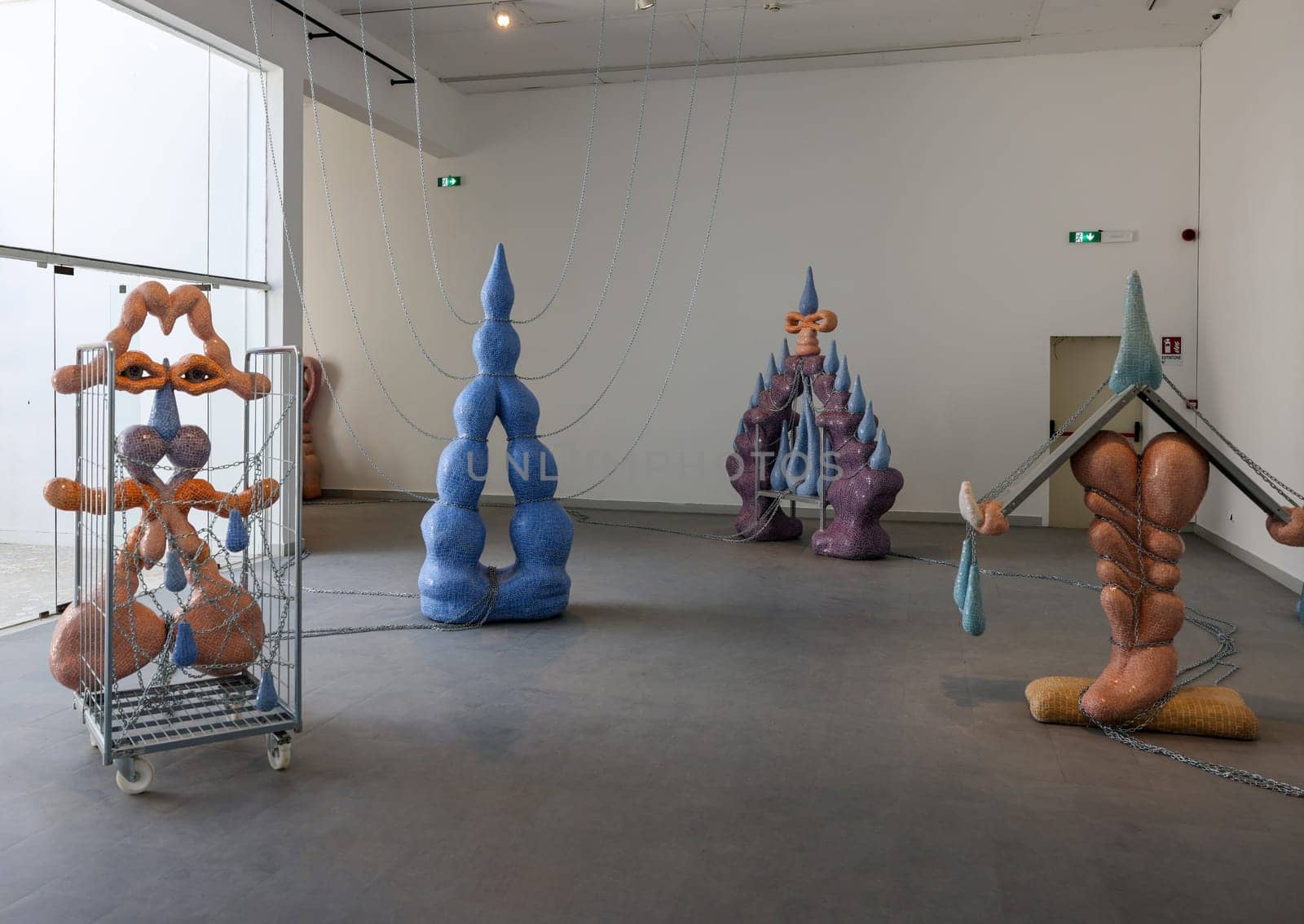 Venice, Italy - September 6, 2022: 59th Venice Art Biennale in Venice. After Dreams: I Dare to Defy the Demage by artist Zsofia Keresztes at the Hungarian pavilion