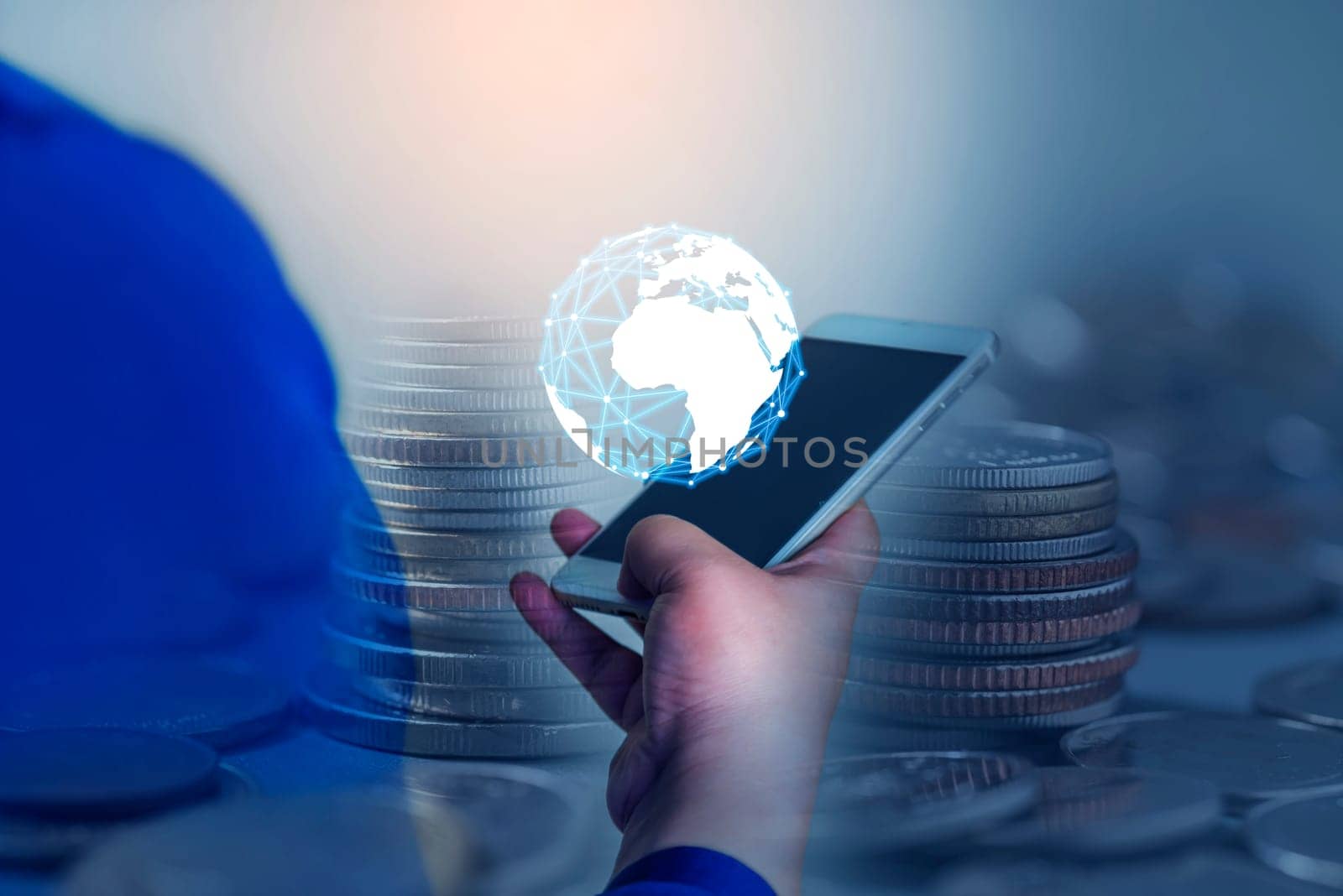 Duoble Exposure, Money and financial concept, Online Banking Concept, Investment Savings Concept, Online Stock Investors, Internet Financial Transactions