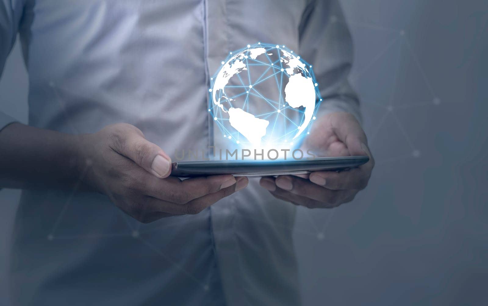 Global internet connection application and technology digital marketing, Financial and banking, Businessman using smart phone mobile on blurred background