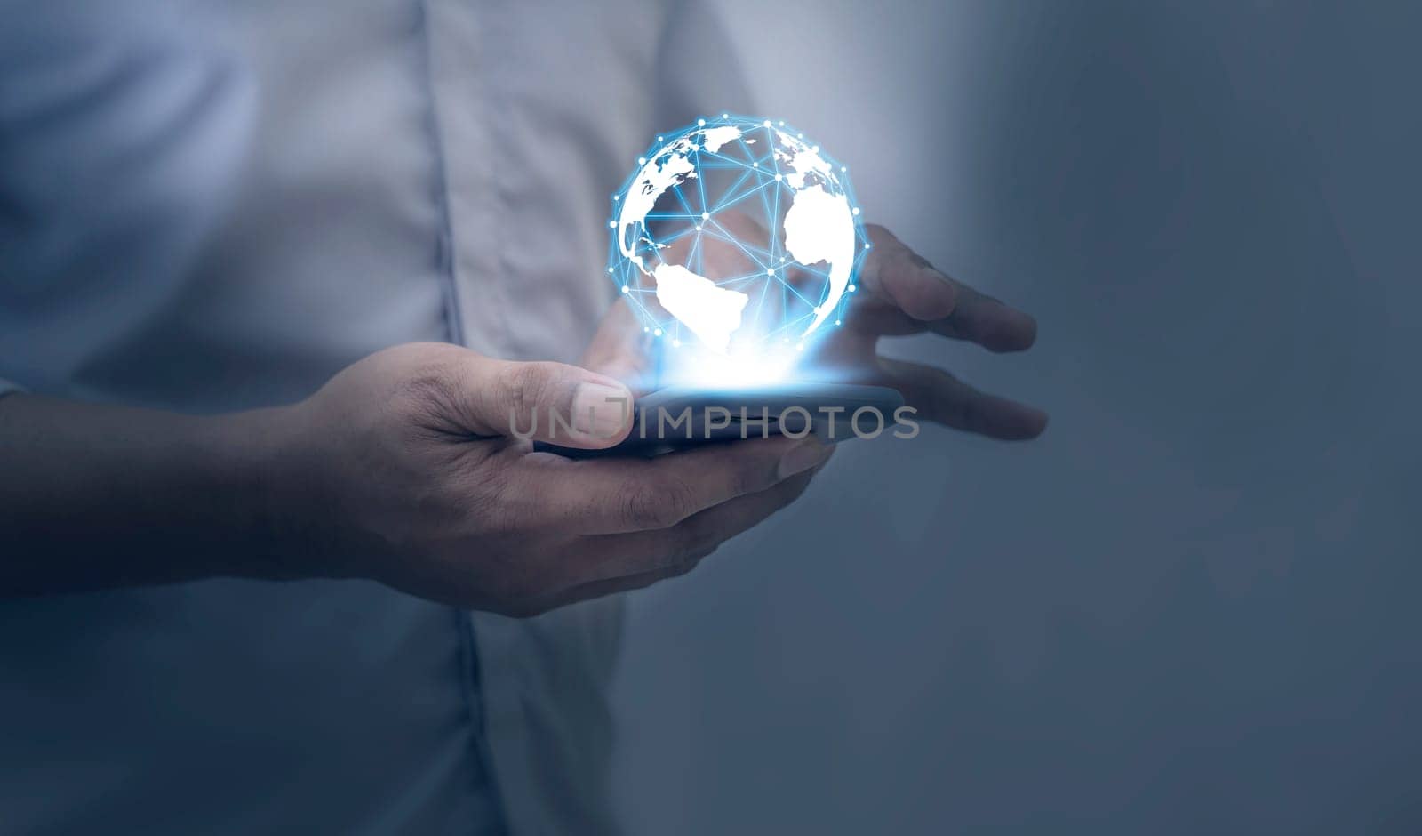 Global internet connection application and technology digital marketing, Financial and banking, Businessman using smart phone mobile on blurred background