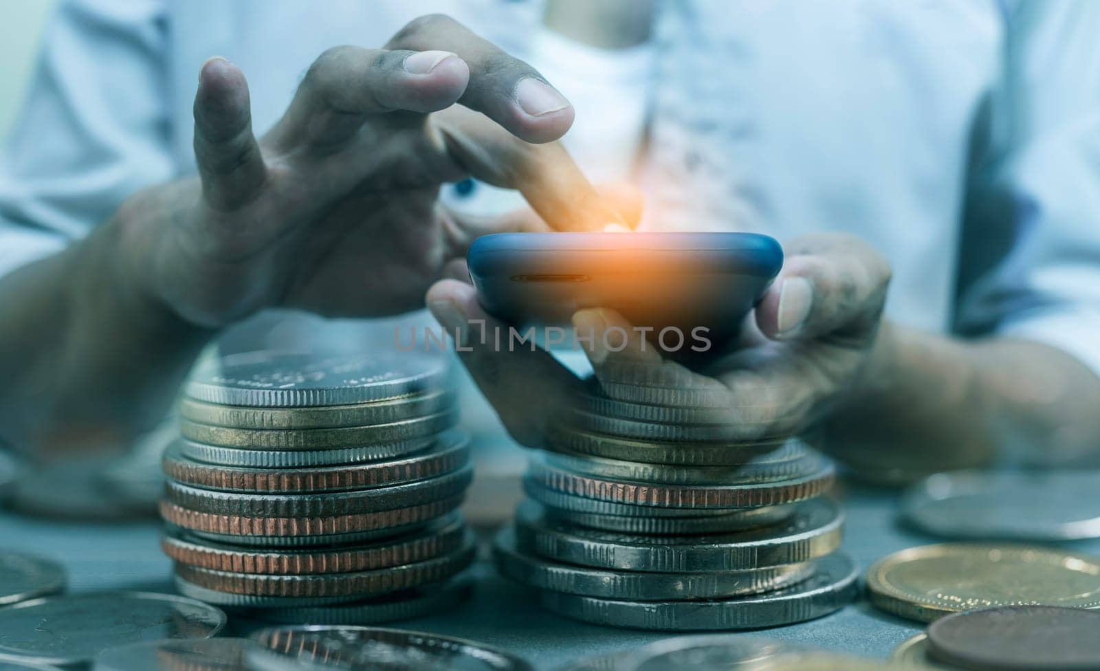 Duoble Exposure, Money and financial concept, Online Banking Concept, Investment Savings Concept, Online Stock Investors, Internet Financial Transactions