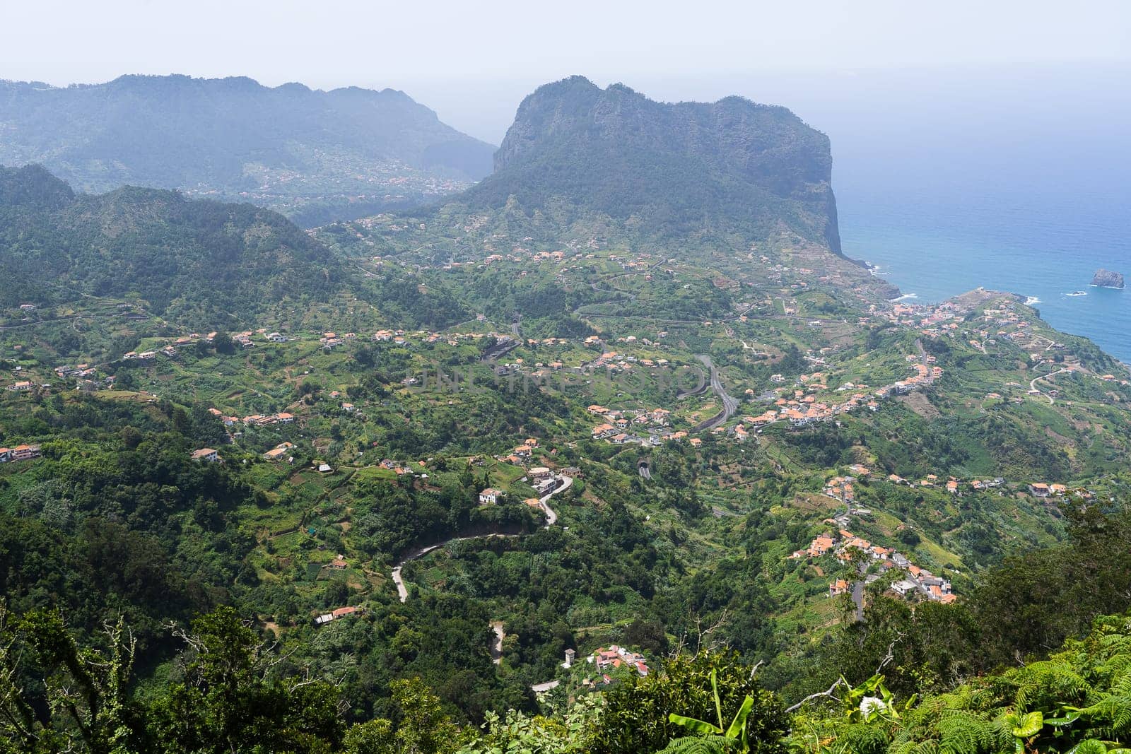 Landscape scenery from Portela Viewpoint - Porto da Cruz at beautiful coast and mountains in the north of Madeira island