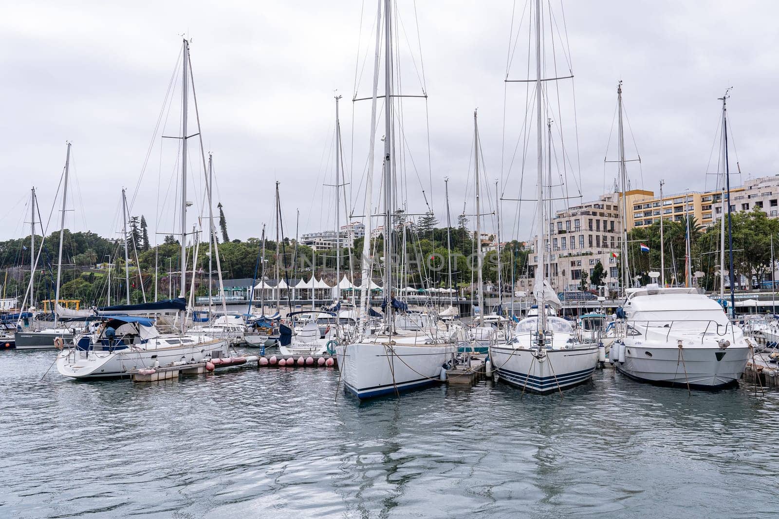 Madeira / Portugal - July 15, 2021. The harbor in funchal madeira with yachts and sailing boats