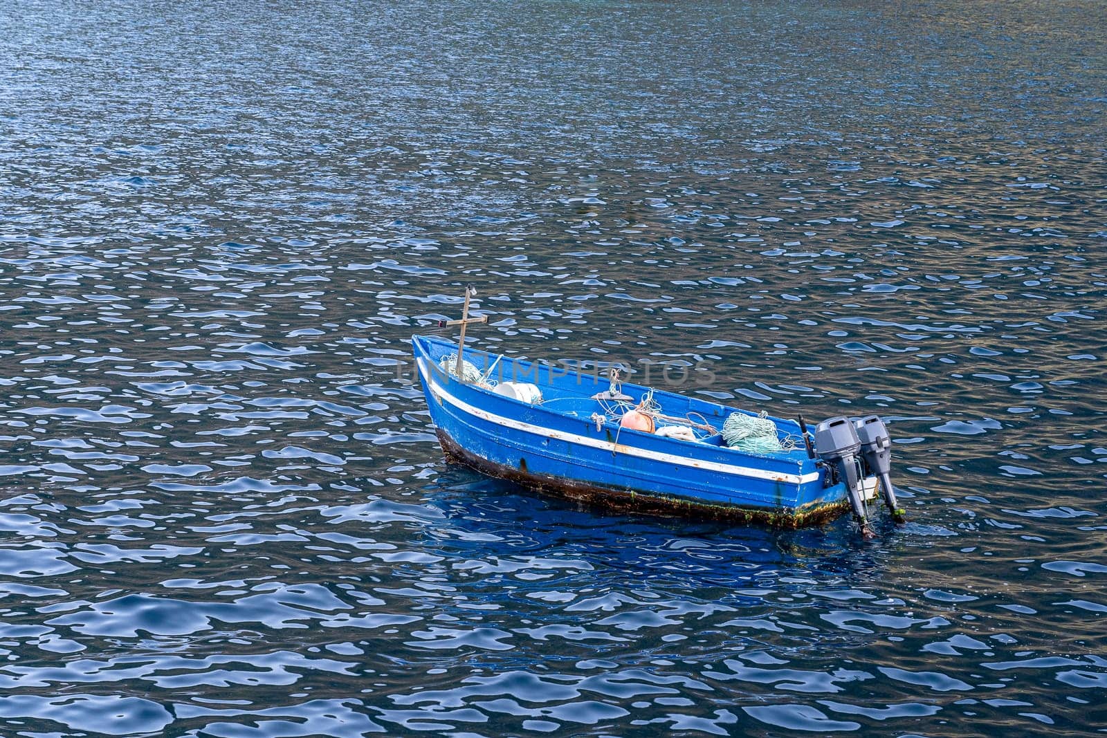 Motor boat in the coast of Porto Moniz. Madeira island