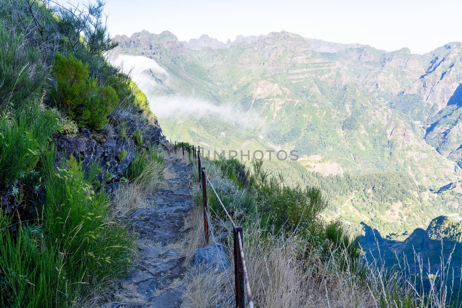 A picturesque view of path in mountains of Madeira Island, Portugal