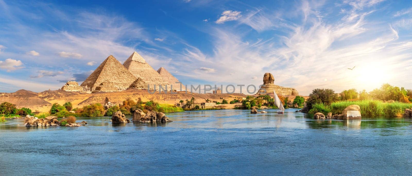 Amazing Aswan landscape on the way to The Great Sphinx and Pyramids of Egypt.