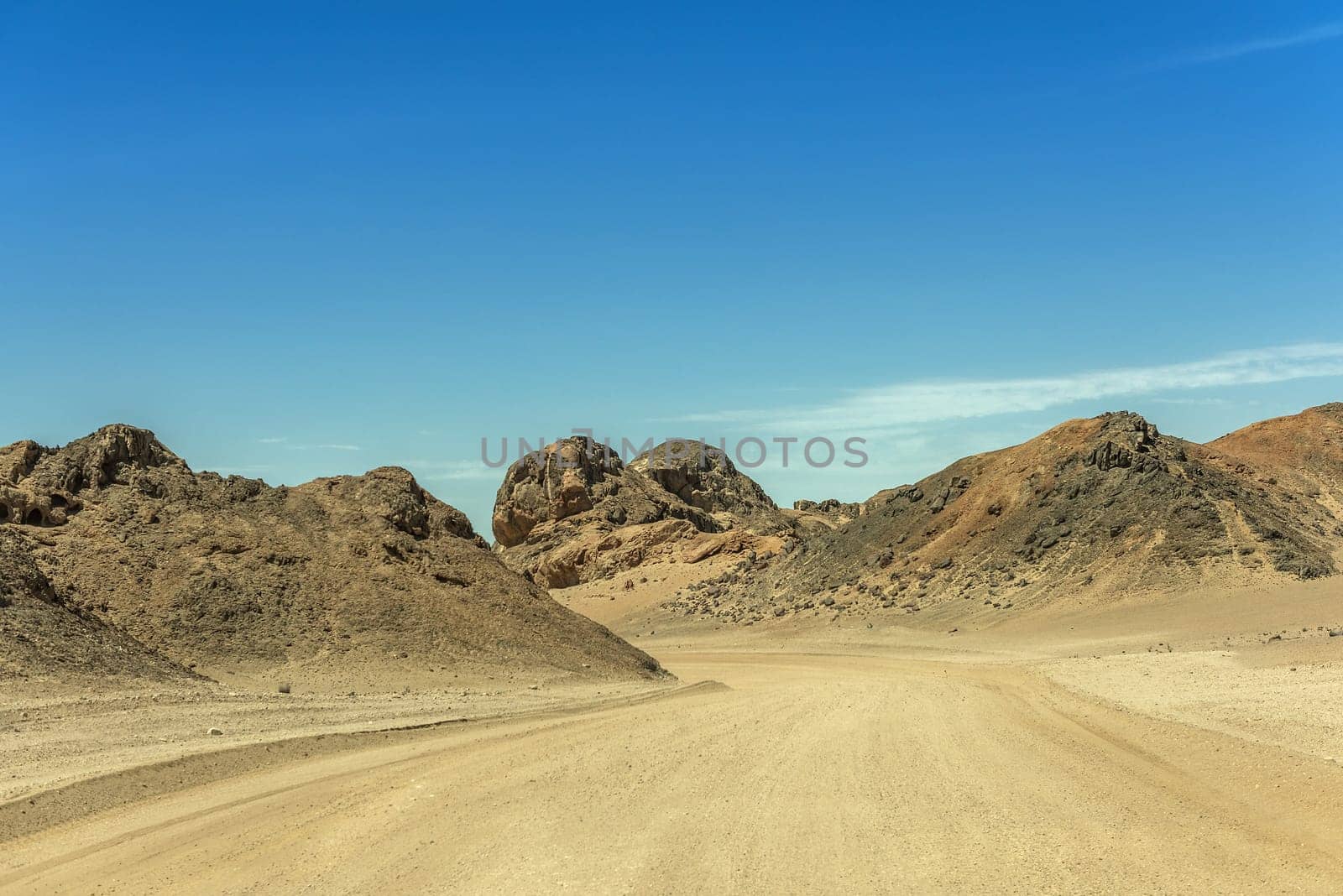 sand road through the moon landscape near Swakopmund, Namibia