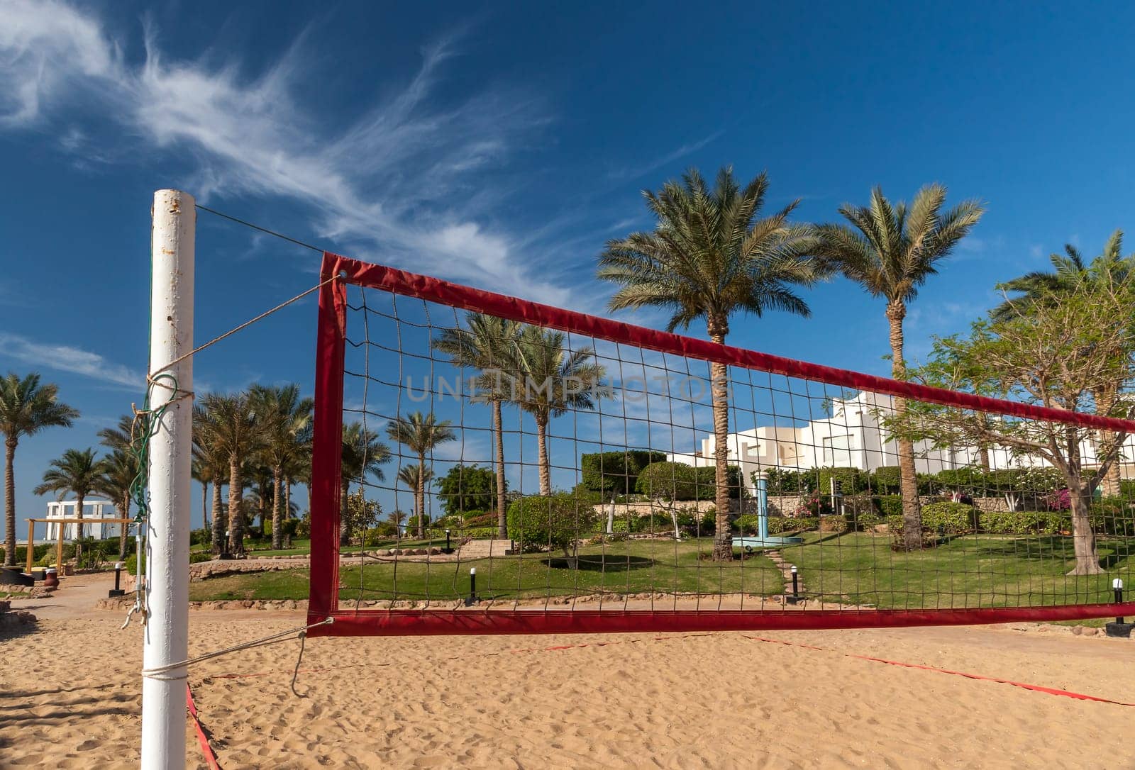 The beach at the luxury hotel, Sharm el Sheikh, Egypt. view from the net of volleyball court