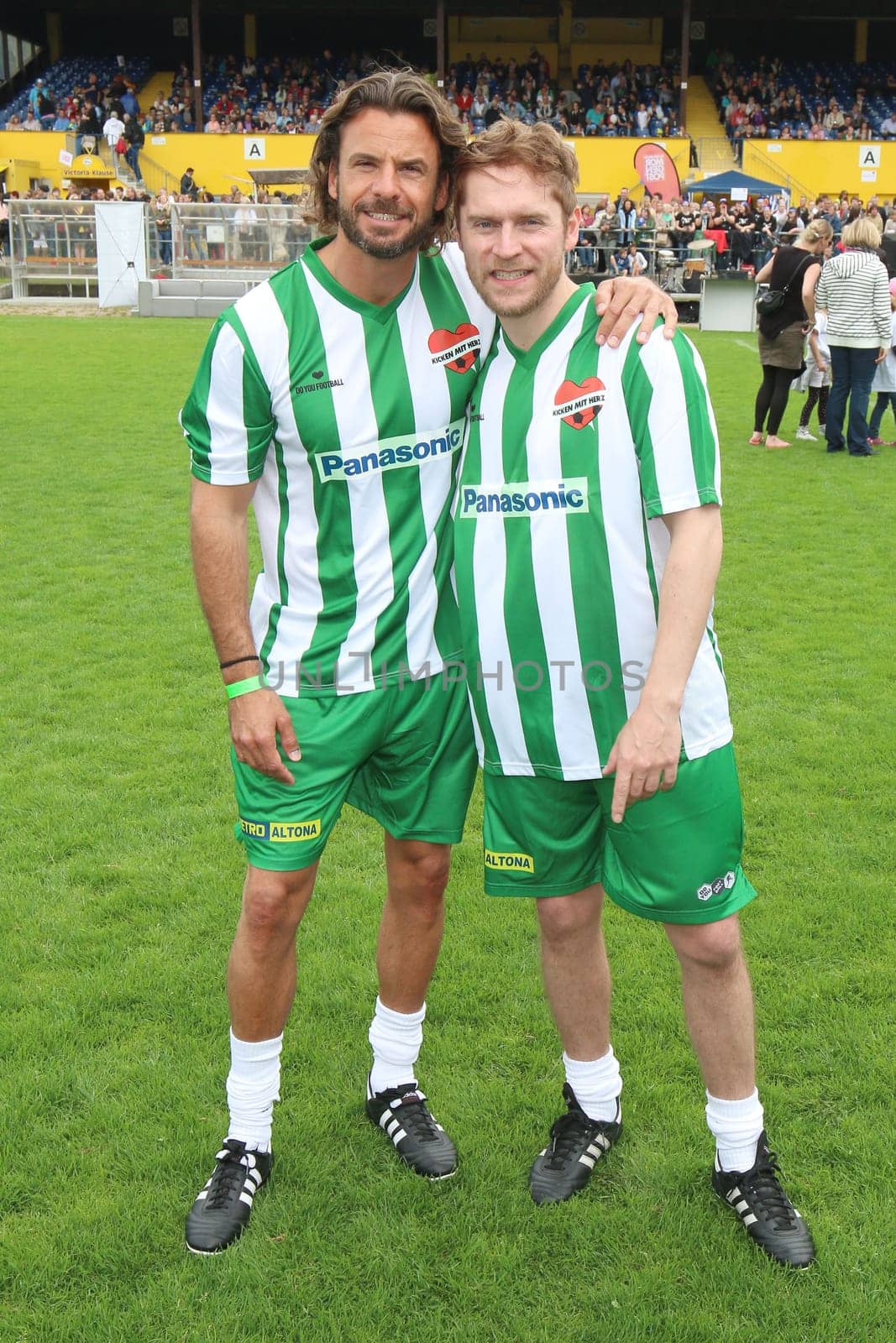 Stephan Luca and Johannes Oerding,The charity football game Kicking with heart at the Stadion Hoheluft,Hamburg,14.06.2015