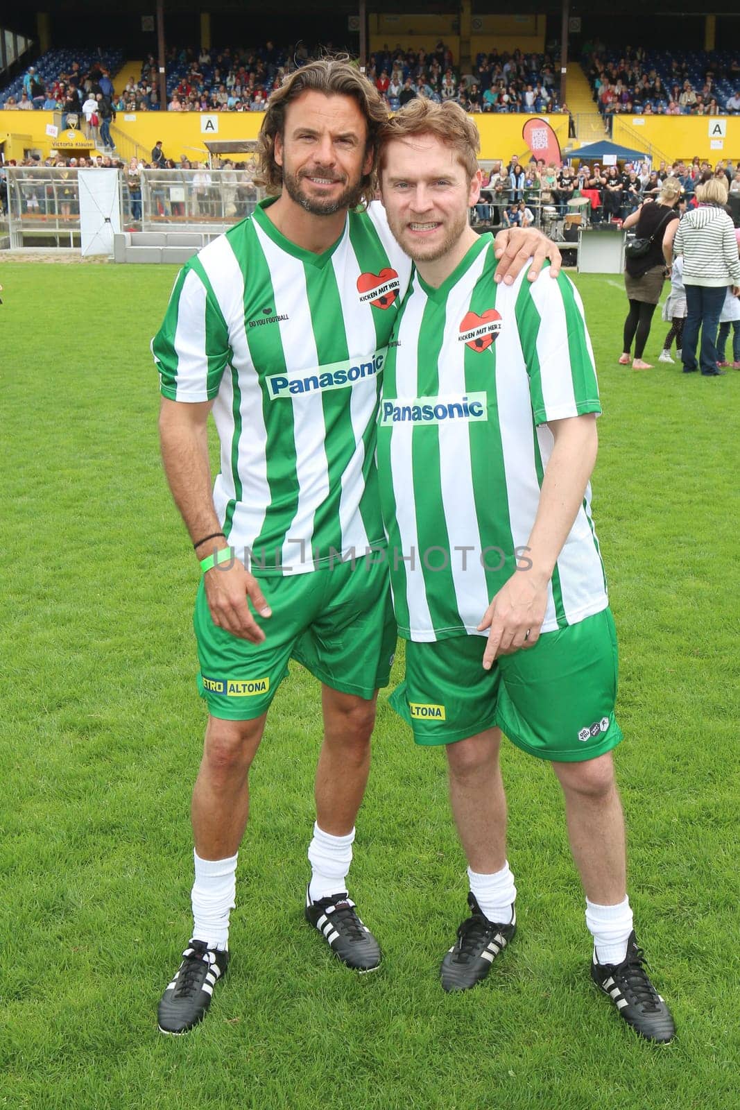 Stephan Luca and Johannes Oerding,The charity football game Kicking with heart at the Stadion Hoheluft,Hamburg,14.06.2015