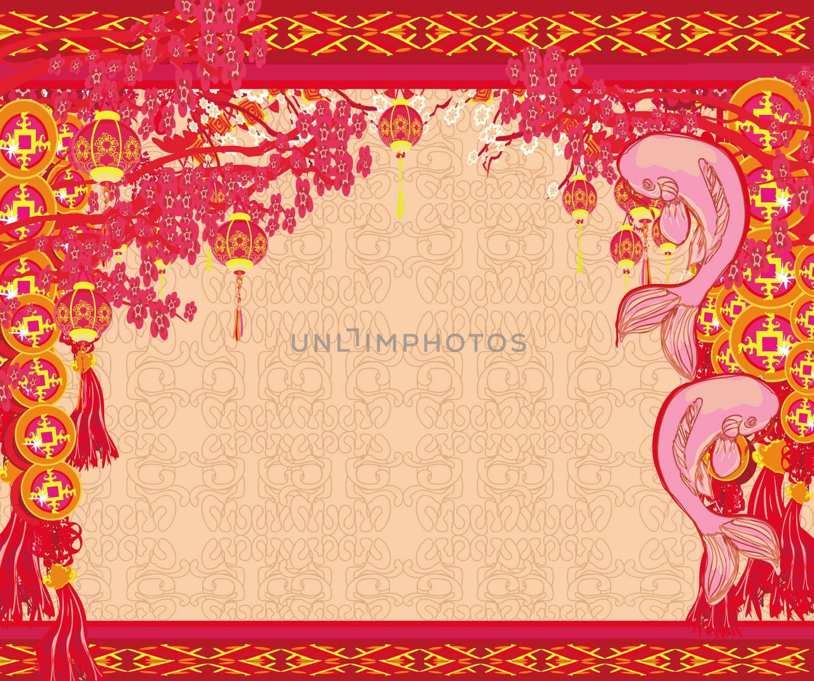 Japanese koi vintage frame, Chinese New Year card