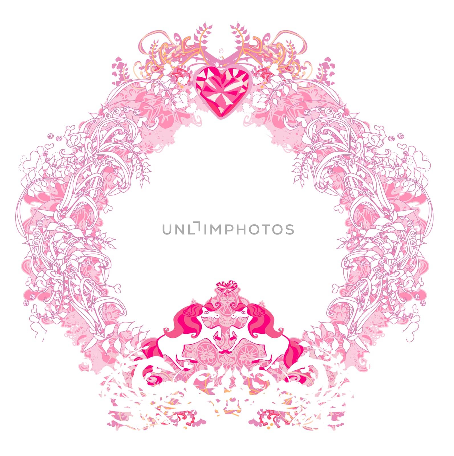 Beautiful unicorns, ornamental floral frame