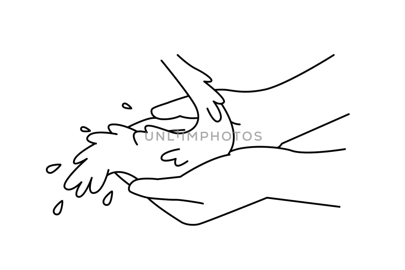 Close-up of person hands with clean water. Man or woman palms washing under clear tap or stream water. Vector illustration. . Vector illustration