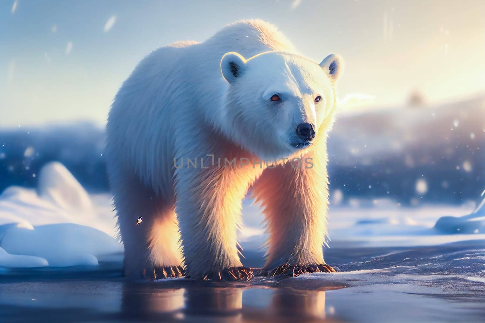 Polar bear on a walk. Generative AI.