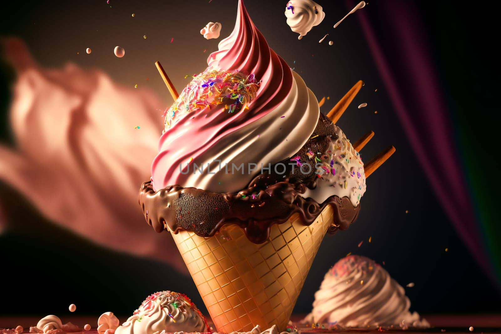 Colorful ice cream background.  Image created with Generative AI technology