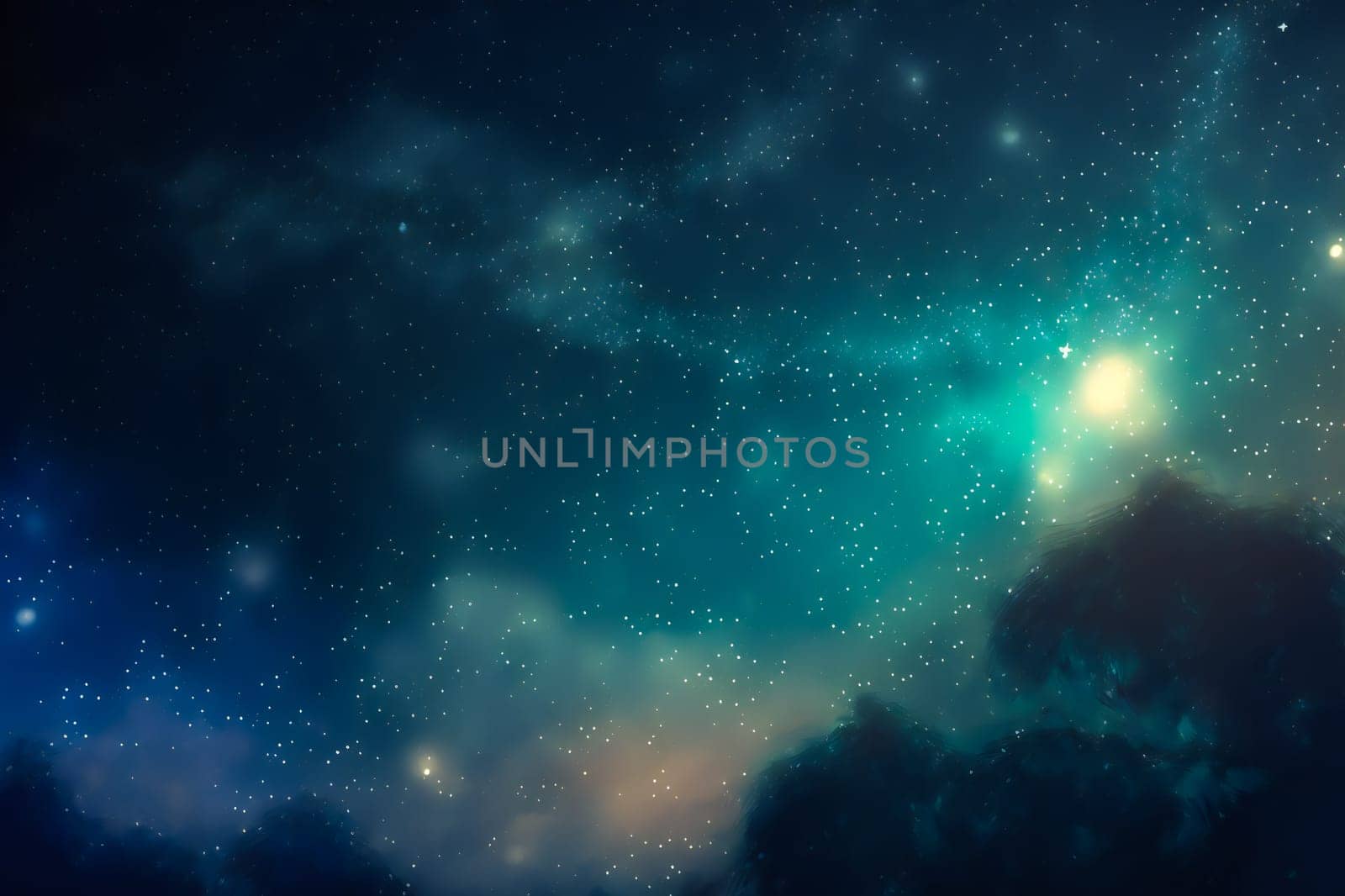 Dark Night Starry Sky Background.  Image created with Generative AI technology.