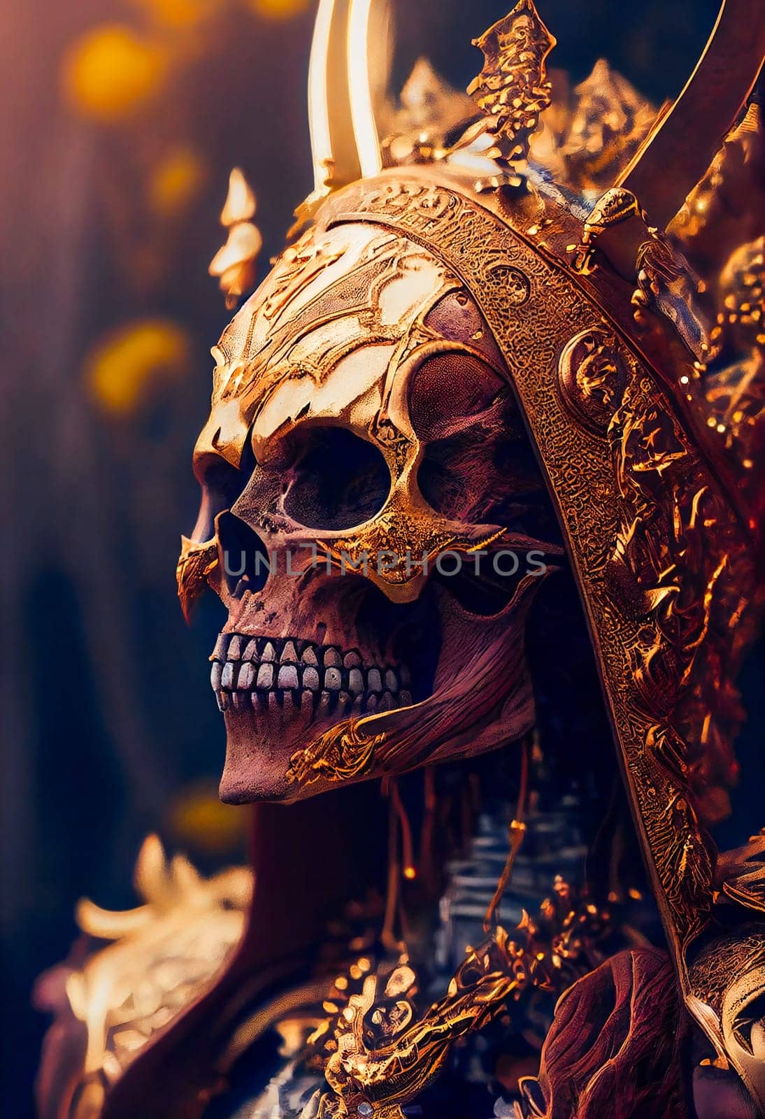 Gothic horror dark scene with skull. Dark fantasy.  Generative AI.