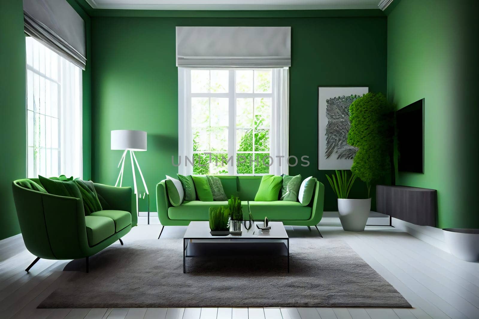 Green  modern interior style. Generative AI.