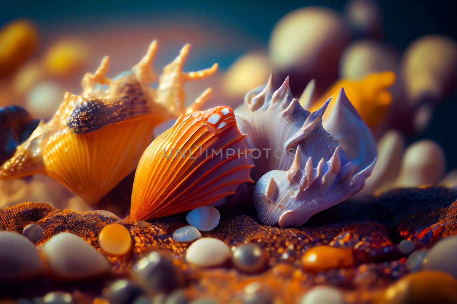 Mixed colorful sea shells.  Generative AI.
