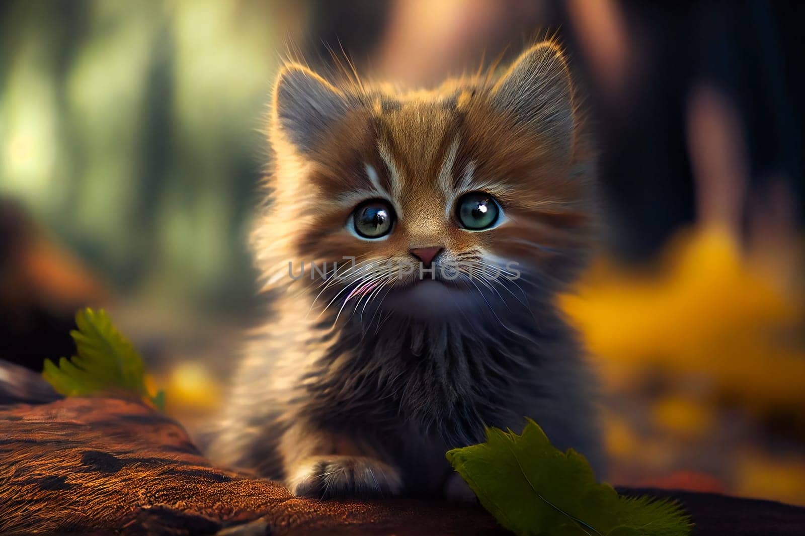 Kitten over natural background.  Generative AI.