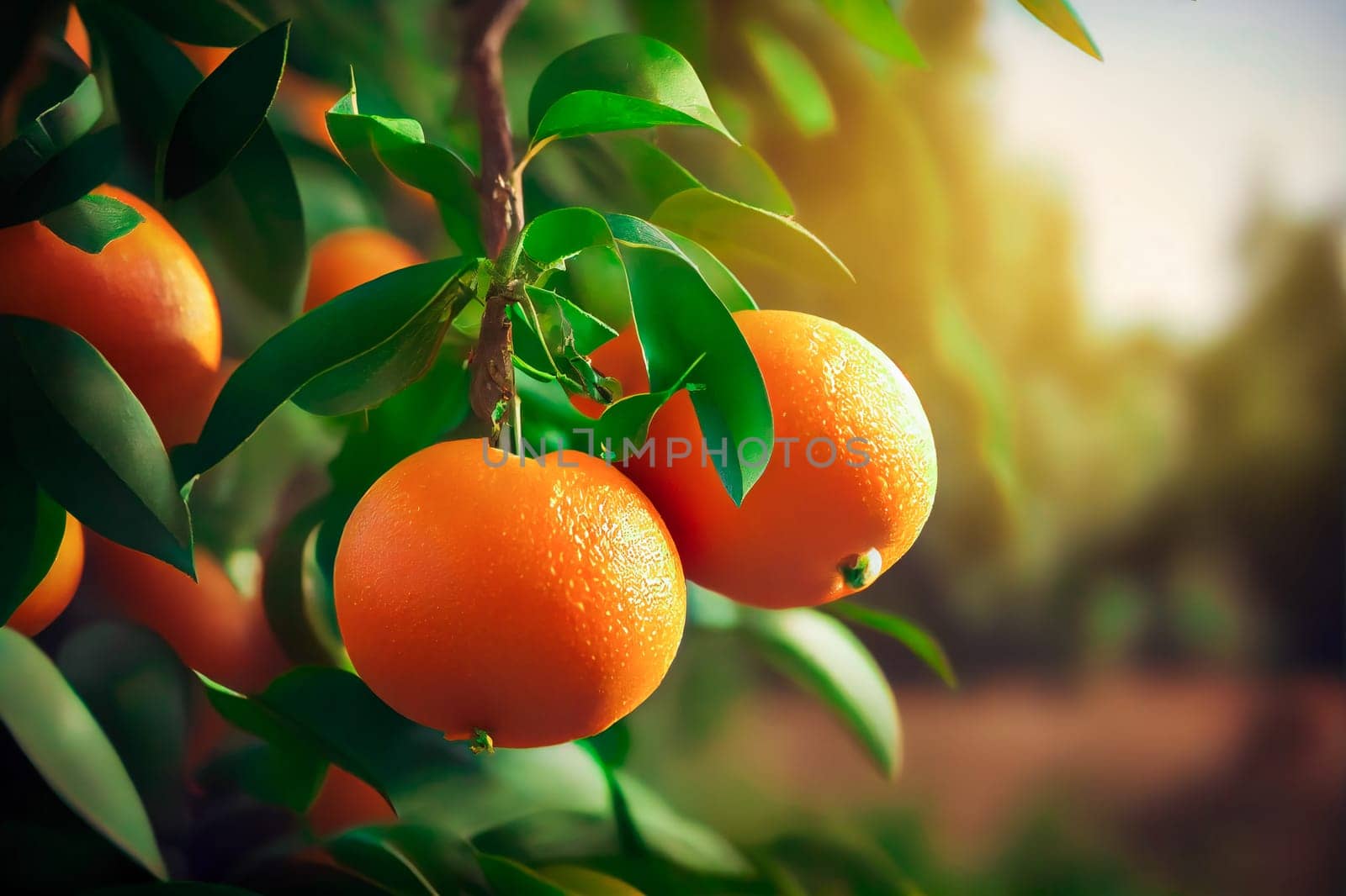 Ripe Oranges Hanging On Tree.  Generative AI .
