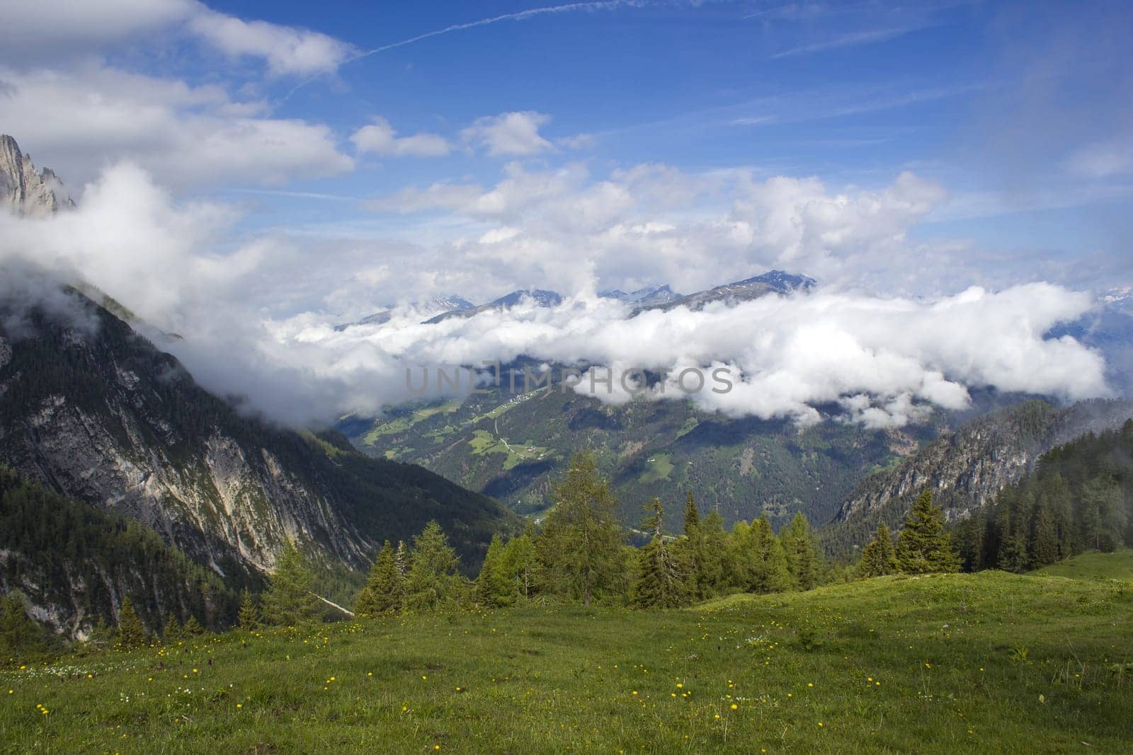 Landscape of Lienz Dolomites in Austria. Massive Alpine mountains. East Tyrol