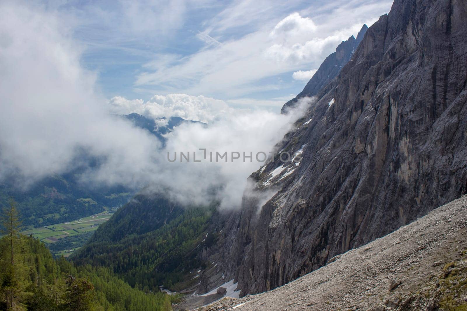 Landscape of Lienz Dolomites in Austria. Massive Alpine mountains. East Tyrol