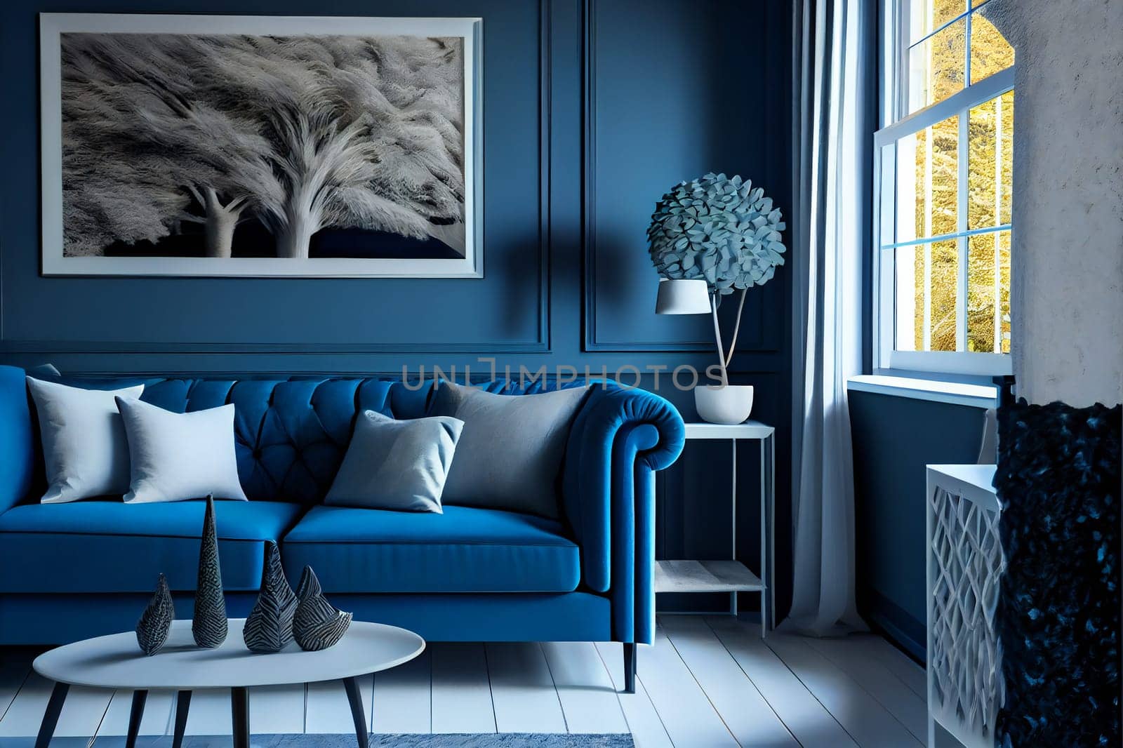 Blue modern interior style. Generative AI.