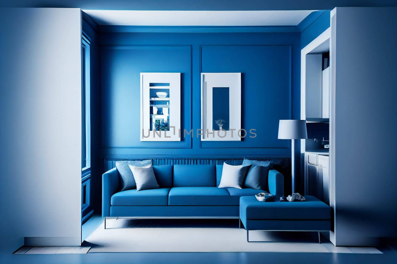 Blue modern interior style. Generative AI.