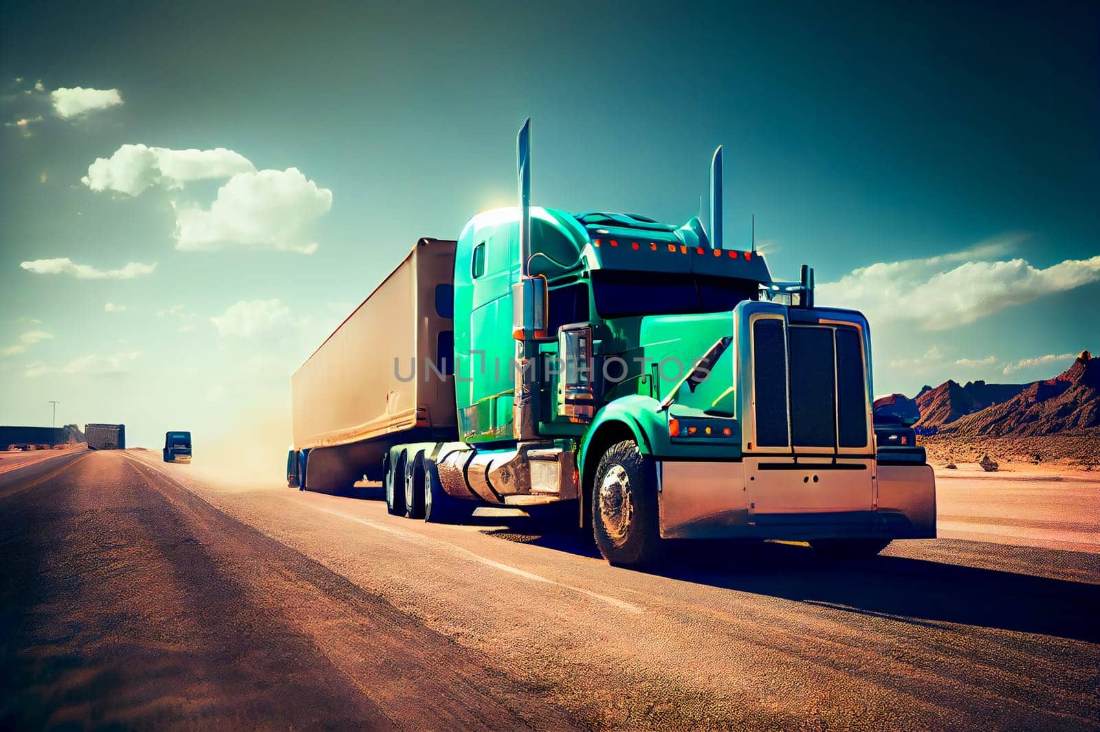 Truck On Freeway.  Generative AI.